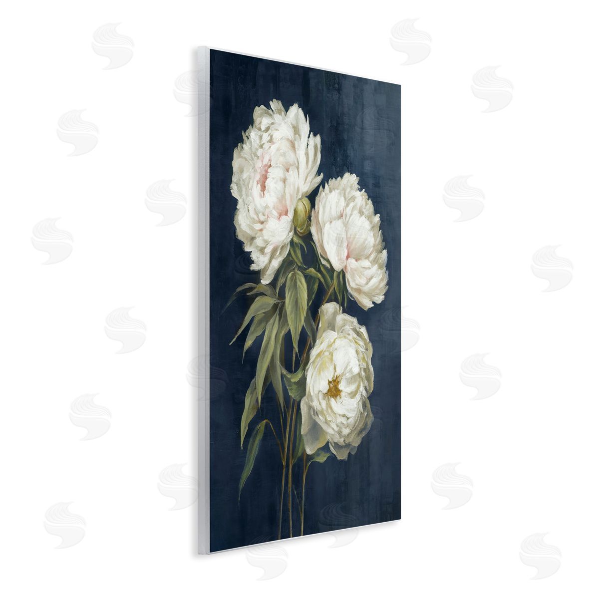 White Blossoms on Blue Wood Plaque Wall Art, Home Decor by Alex Black