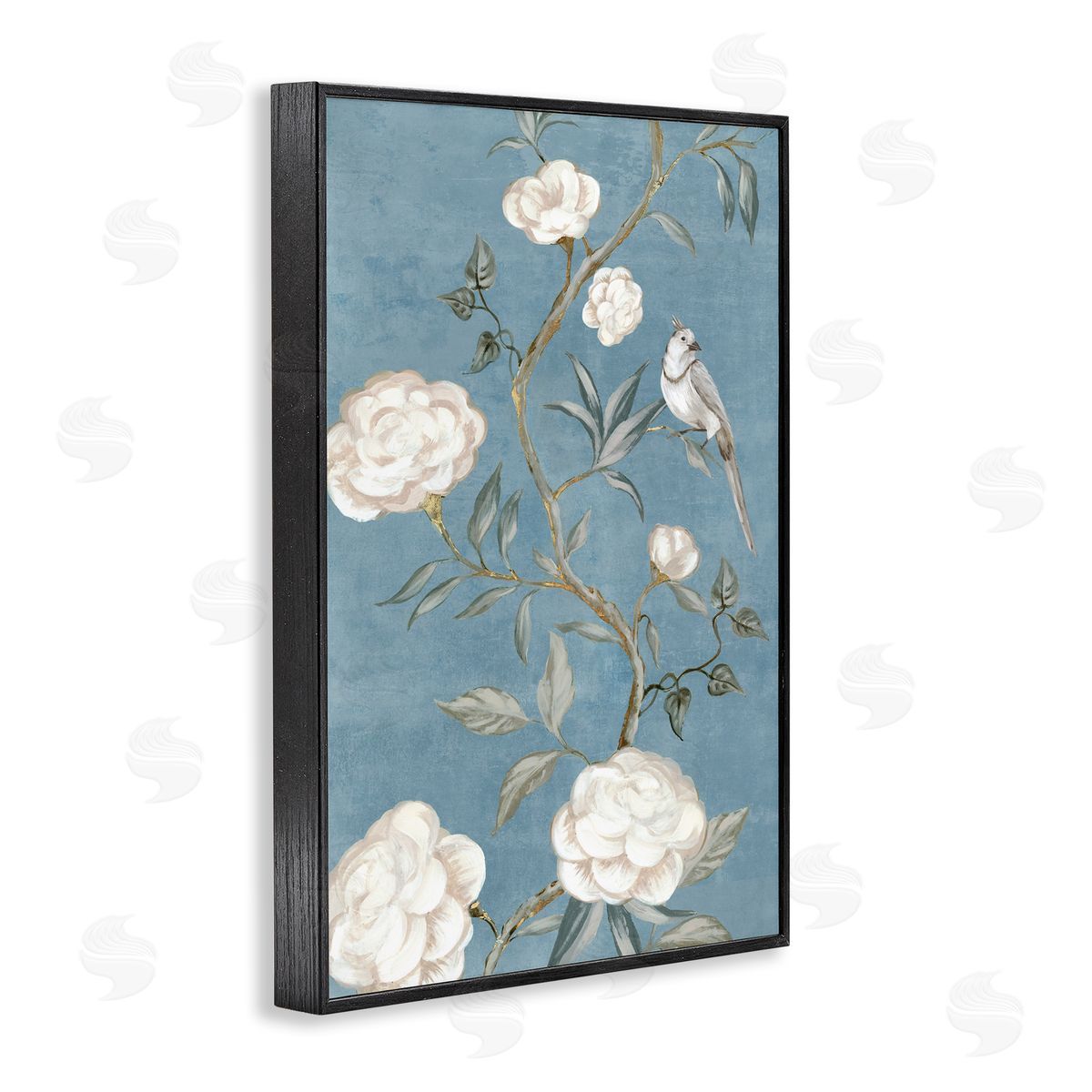 Bird on Traditional Florals Black Frame Print Wall Art, Home Decor by Alex Black