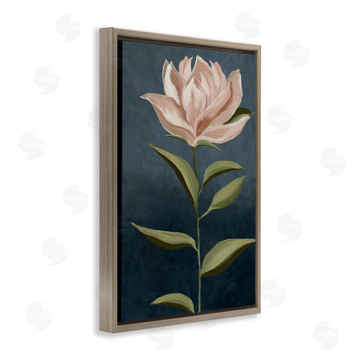 Traditional Pink Bloom Brown Floating Frame Canvas Wall Art, Home Decor by Jacob Q
