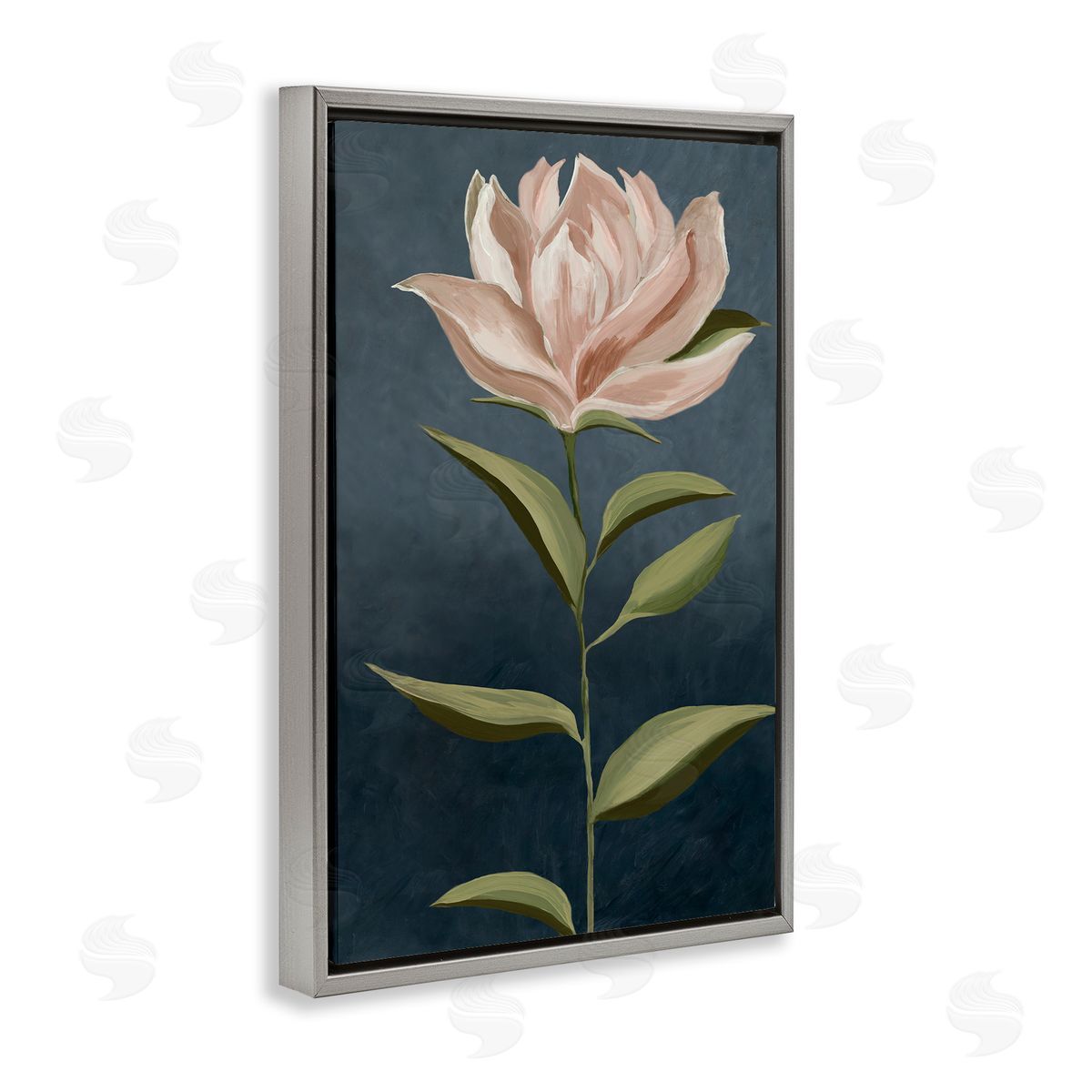 Traditional Pink Bloom Grey Floating Frame Canvas Wall Art, Home Decor by Jacob Q