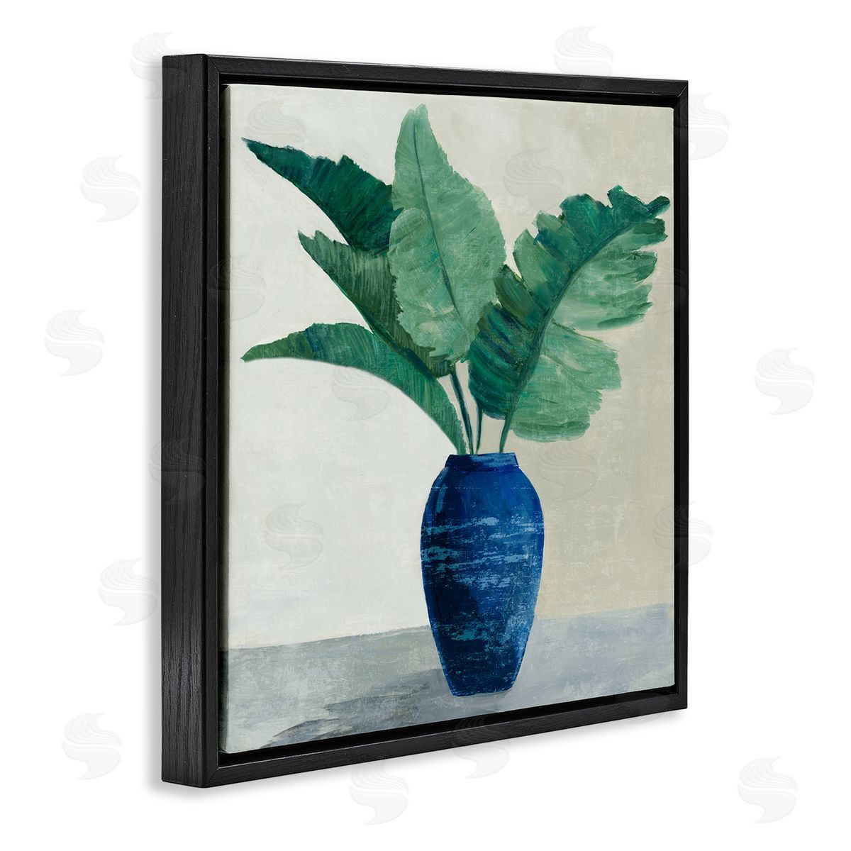 Fan Palms in Vase Black Floating Frame Canvas Wall Art, Home Decor by Jacob Q