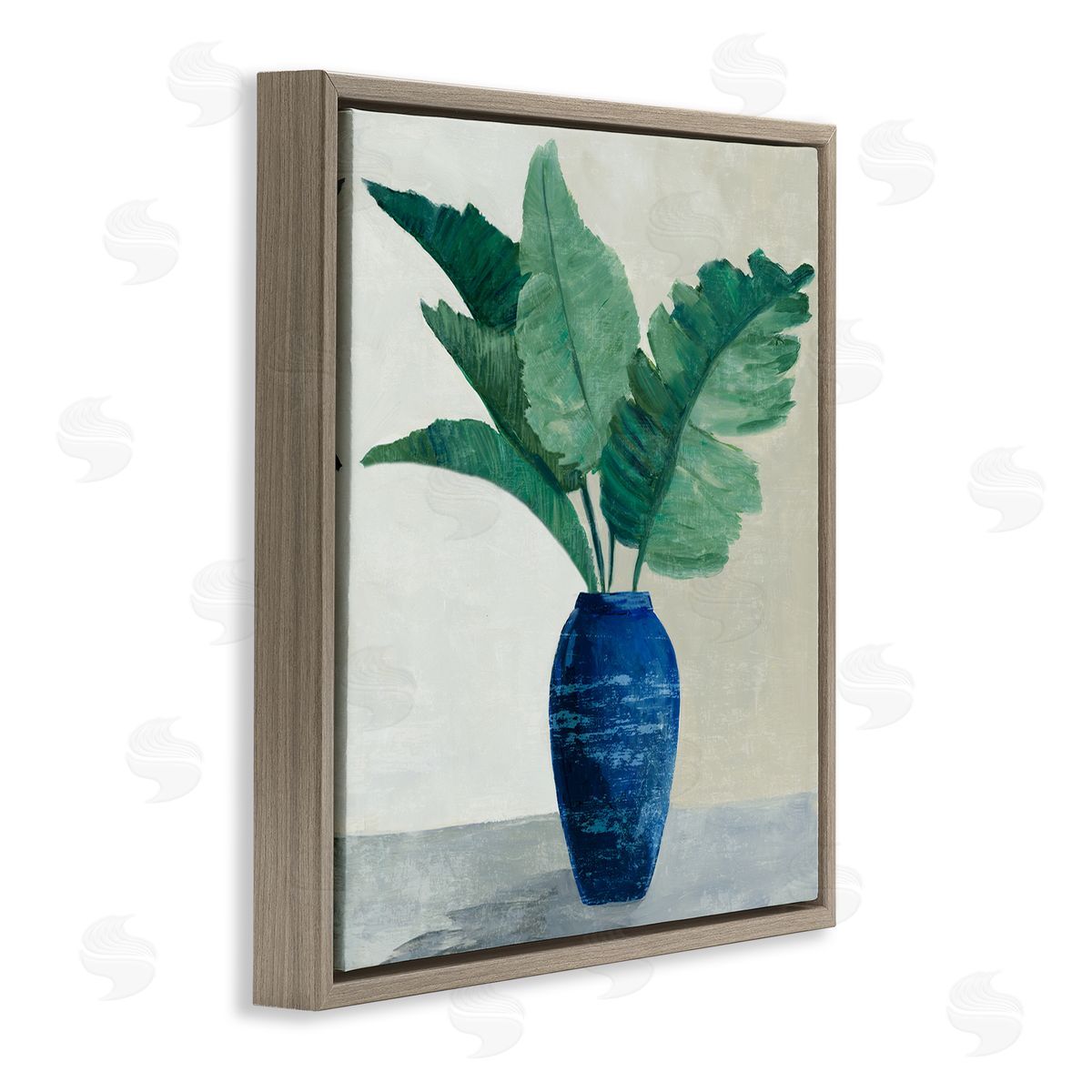 Fan Palms in Vase Brown Floating Frame Canvas Wall Art, Home Decor by Jacob Q