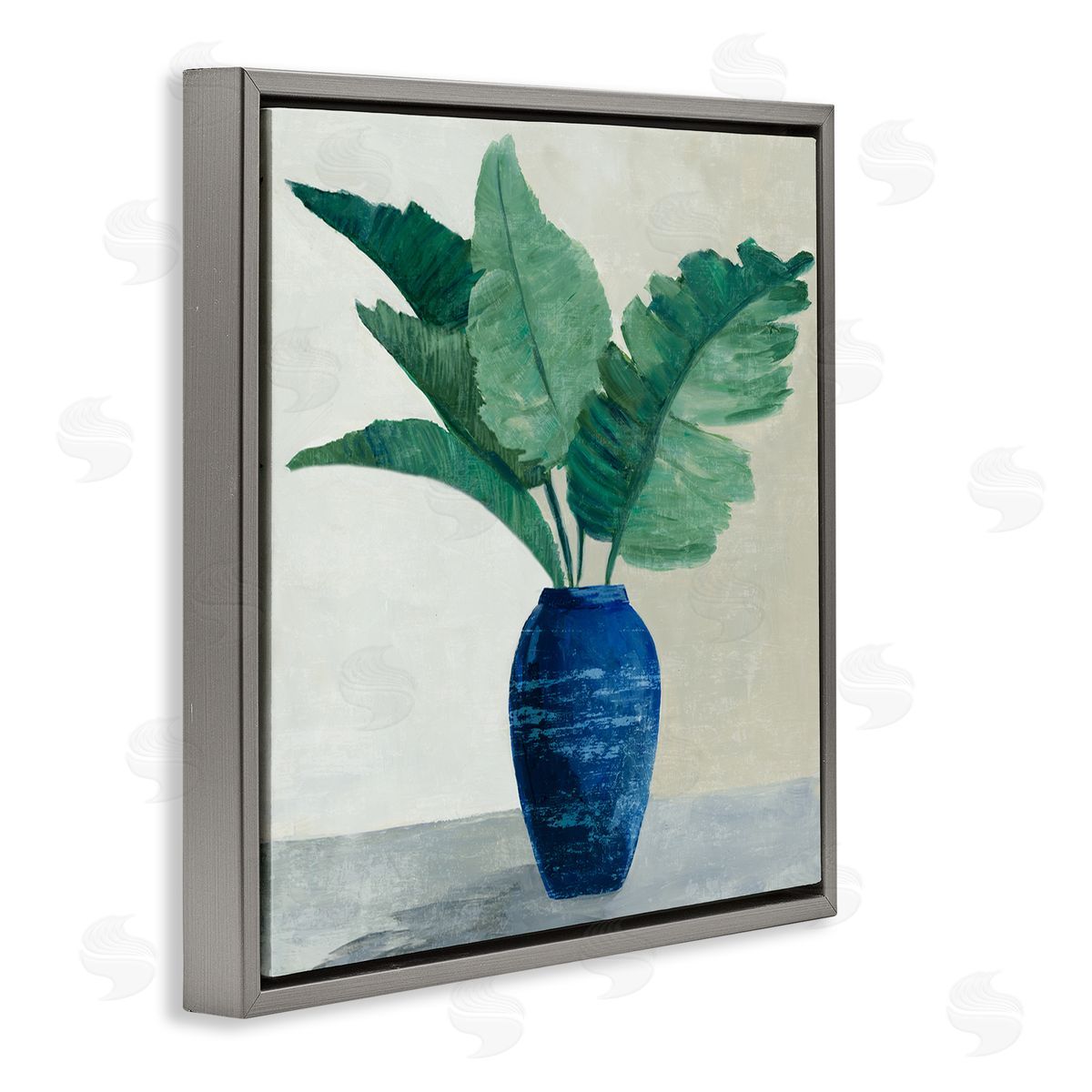 Fan Palms in Vase Grey Floating Frame Canvas Wall Art, Home Decor by Jacob Q
