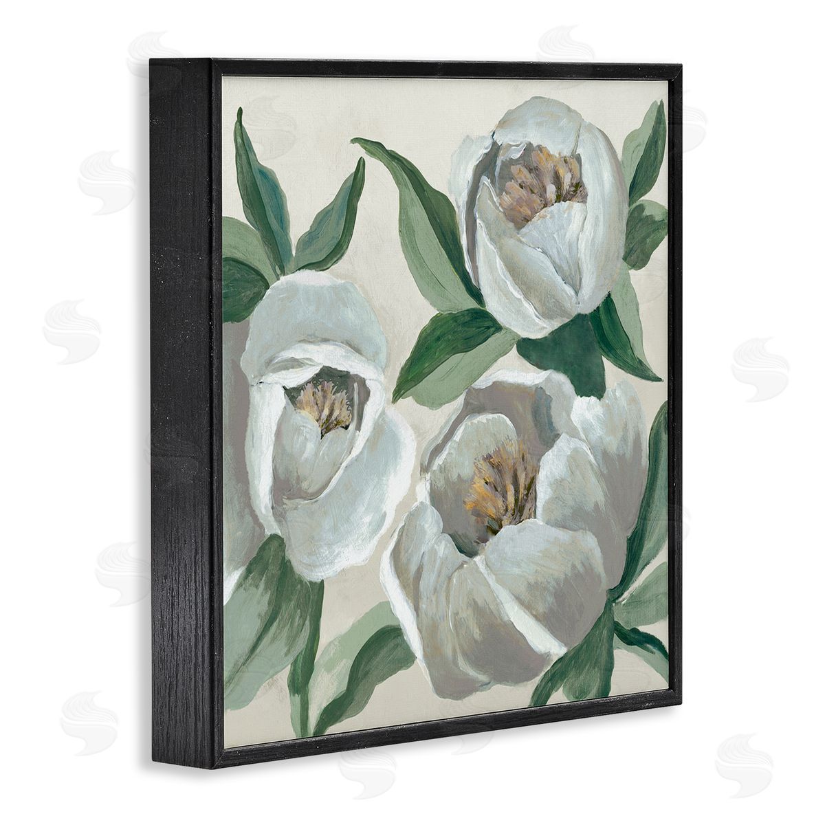 Round White Peonies Black Frame Print Wall Art, Home Decor by Jacob Q