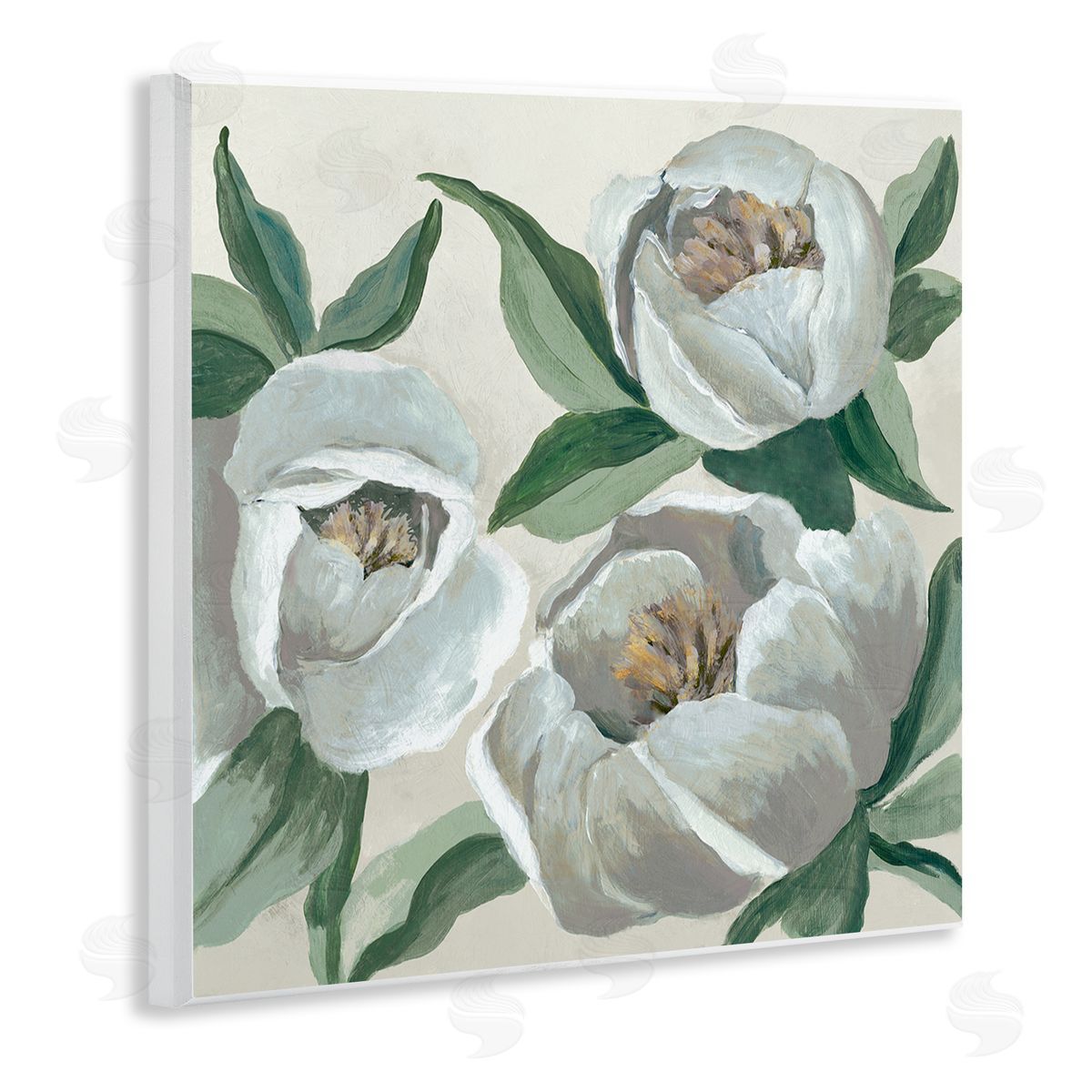 Round White Peonies Wood Plaque Wall Art, Home Decor by Jacob Q