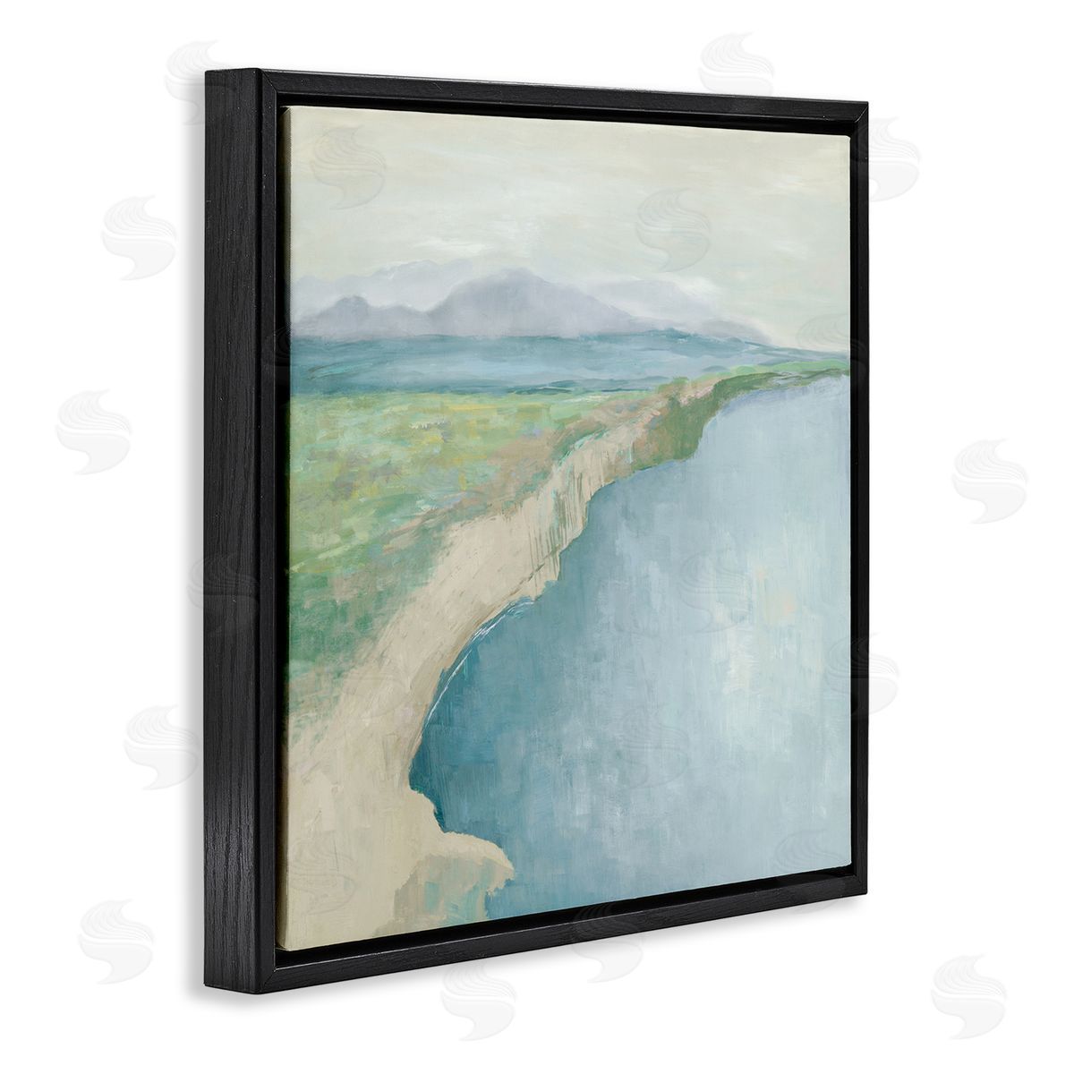 Curving Shoreline Landscape Black Floating Frame Canvas Wall Art, Home Decor by Jacob Q