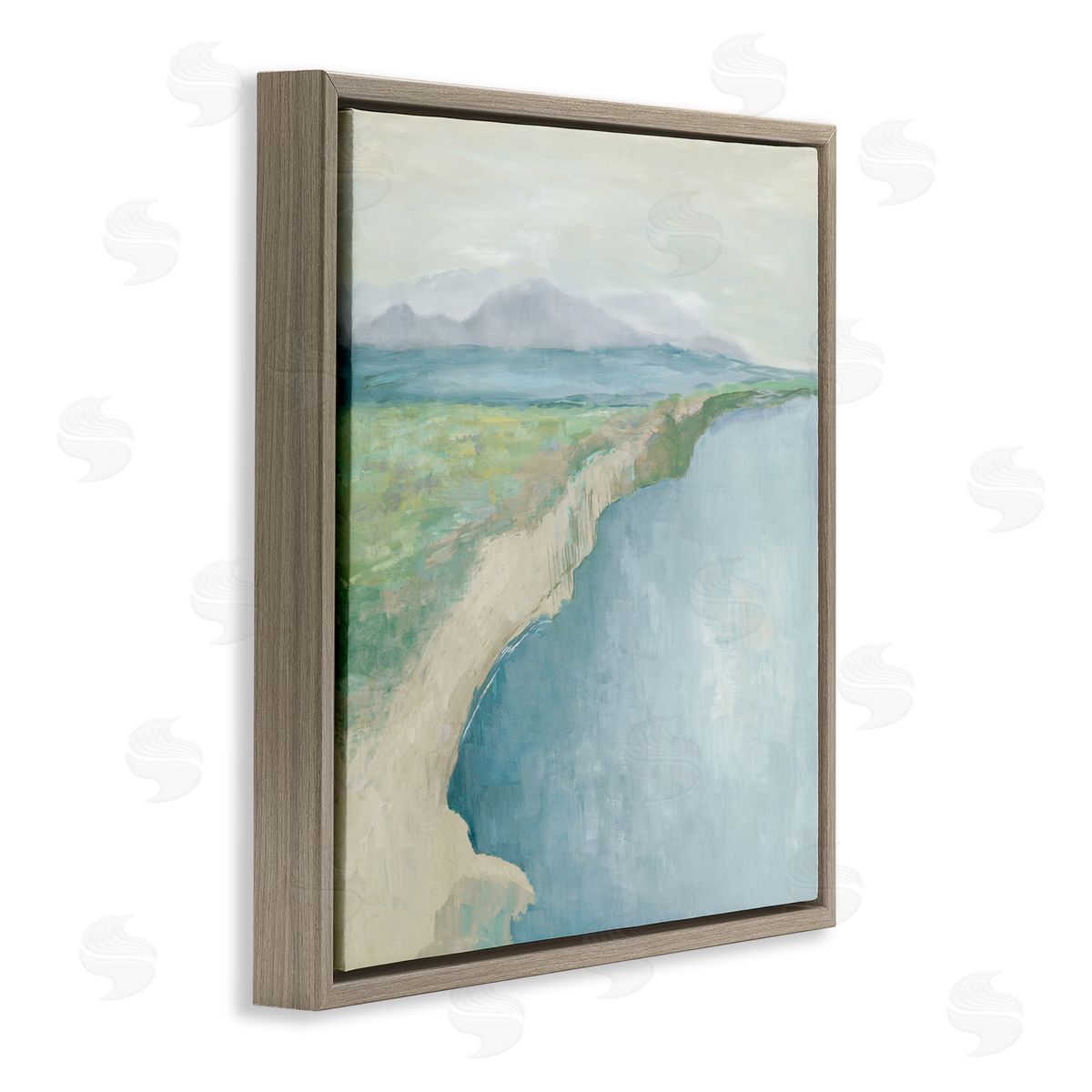 Curving Shoreline Landscape Brown Floating Frame Canvas Wall Art, Home Decor by Jacob Q