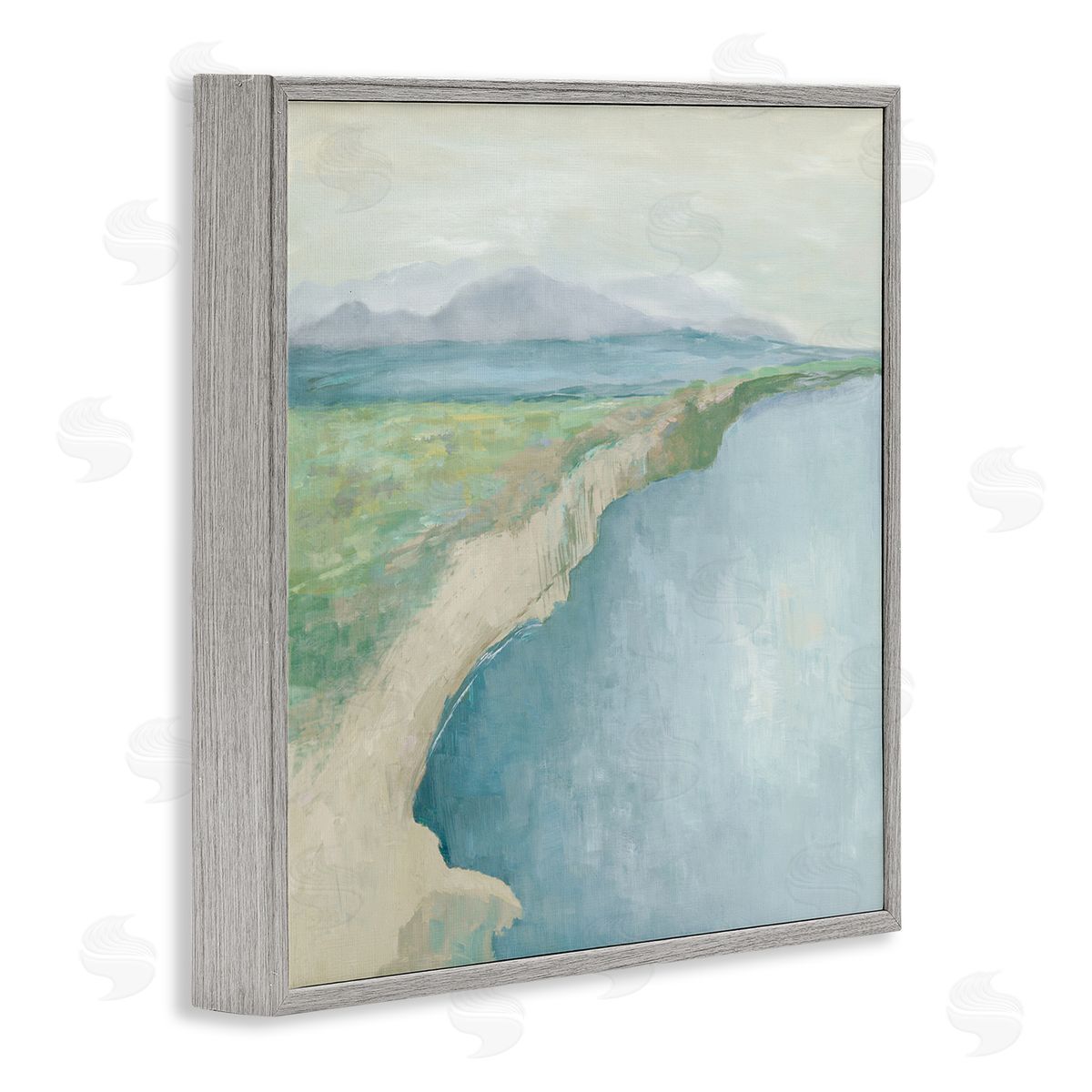 Curving Shoreline Landscape Grey Frame Print Wall Art, Home Decor by Jacob Q