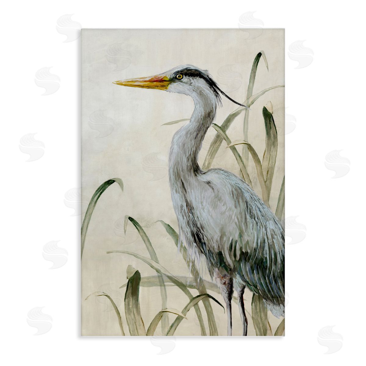 Heron with Traditional Grasses Canvas Wall Art, Home Decor by Jacob Q