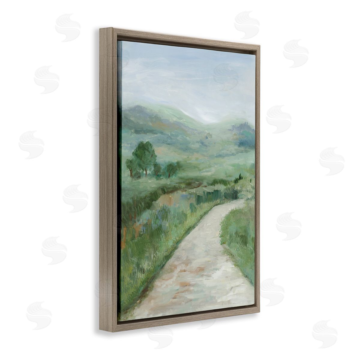 Curving Path Landscape Brown Floating Frame Canvas Wall Art, Home Decor by Jacob Q