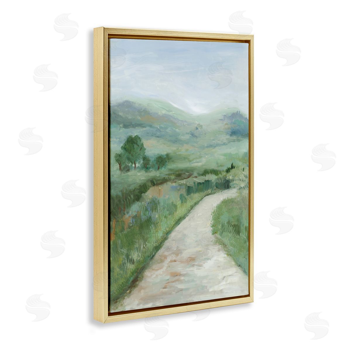 Curving Path Landscape Gold Floating Frame Canvas Wall Art, Home Decor by Jacob Q