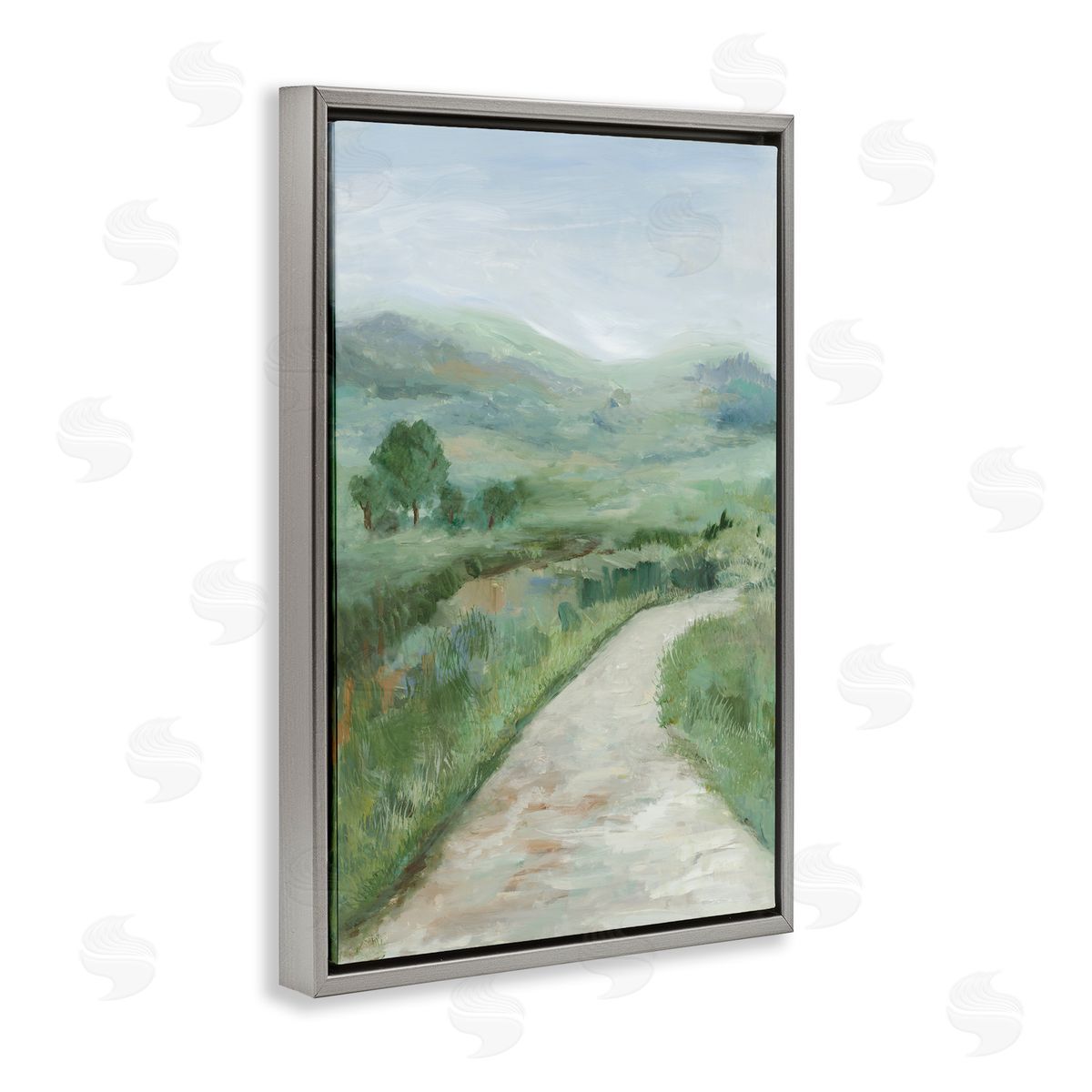 Curving Path Landscape Grey Floating Frame Canvas Wall Art, Home Decor by Jacob Q
