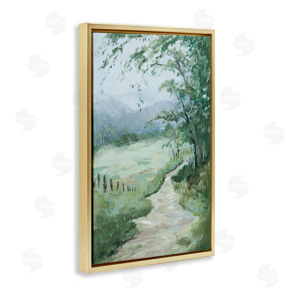 Green Country Landscape Gold Floating Frame Canvas Wall Art, Home Decor by Jacob Q