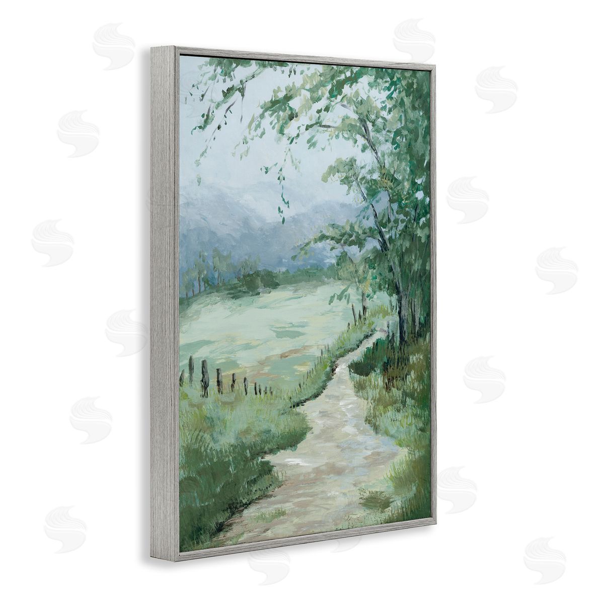 Green Country Landscape Grey Frame Print Wall Art, Home Decor by Jacob Q