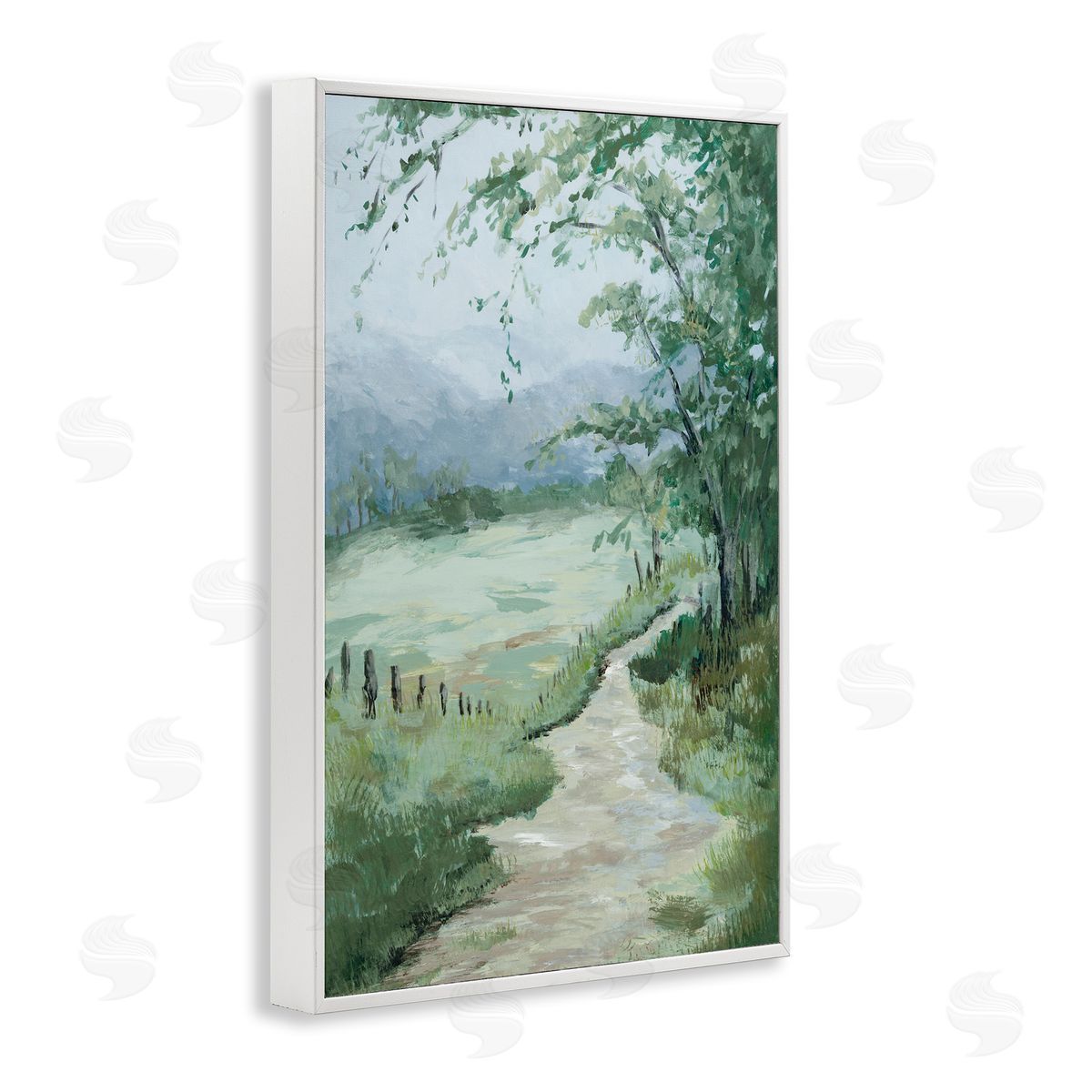 Green Country Landscape White Frame Print Wall Art, Home Decor by Jacob Q
