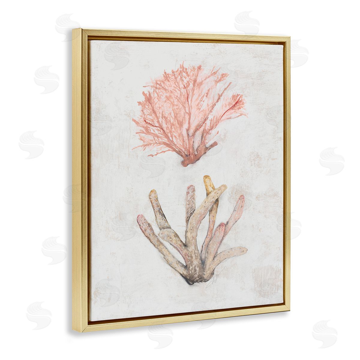 Peach Coral Pieces Gold Floating Frame Canvas Wall Art, Home Decor by Filippo Ioco
