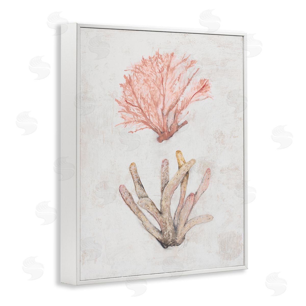 Peach Coral Pieces White Frame Print Wall Art, Home Decor by Filippo Ioco