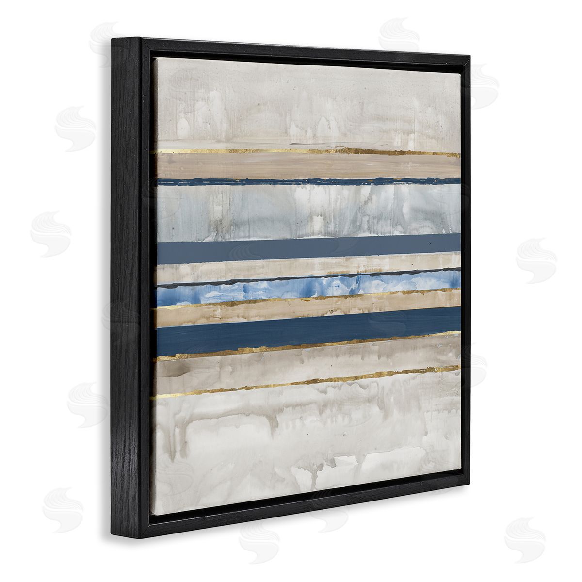 Nautical Tone Stripes Black Floating Frame Canvas Wall Art, Home Decor by Lera