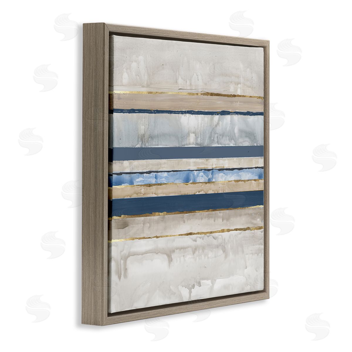 Nautical Tone Stripes Brown Floating Frame Canvas Wall Art, Home Decor by Lera