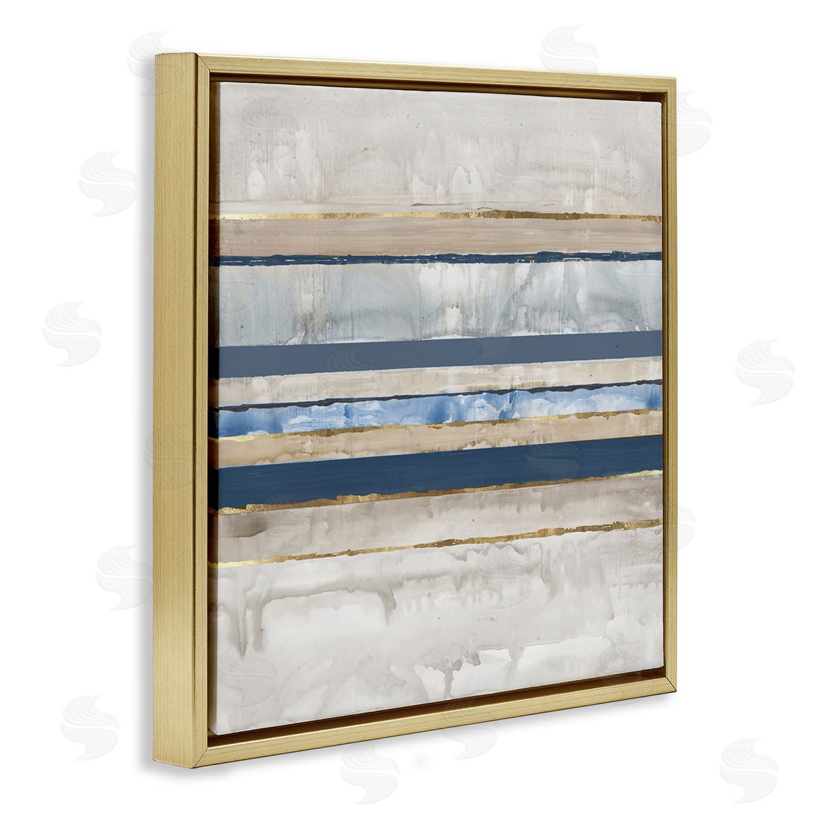 Nautical Tone Stripes Gold Floating Frame Canvas Wall Art, Home Decor by Lera