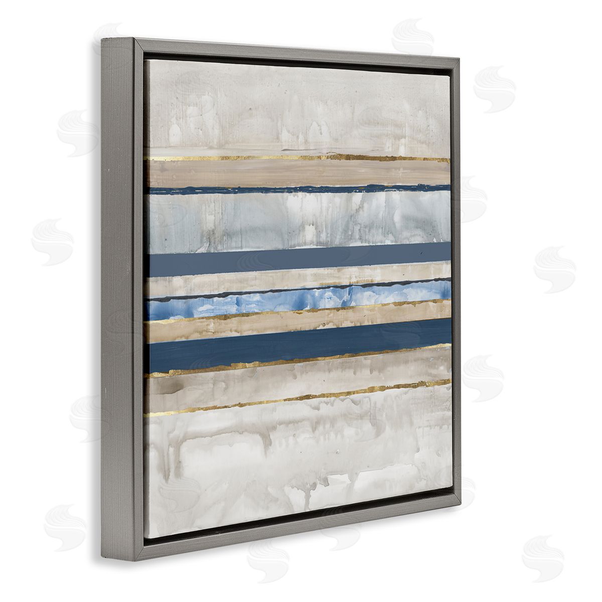 Nautical Tone Stripes Grey Floating Frame Canvas Wall Art, Home Decor by Lera