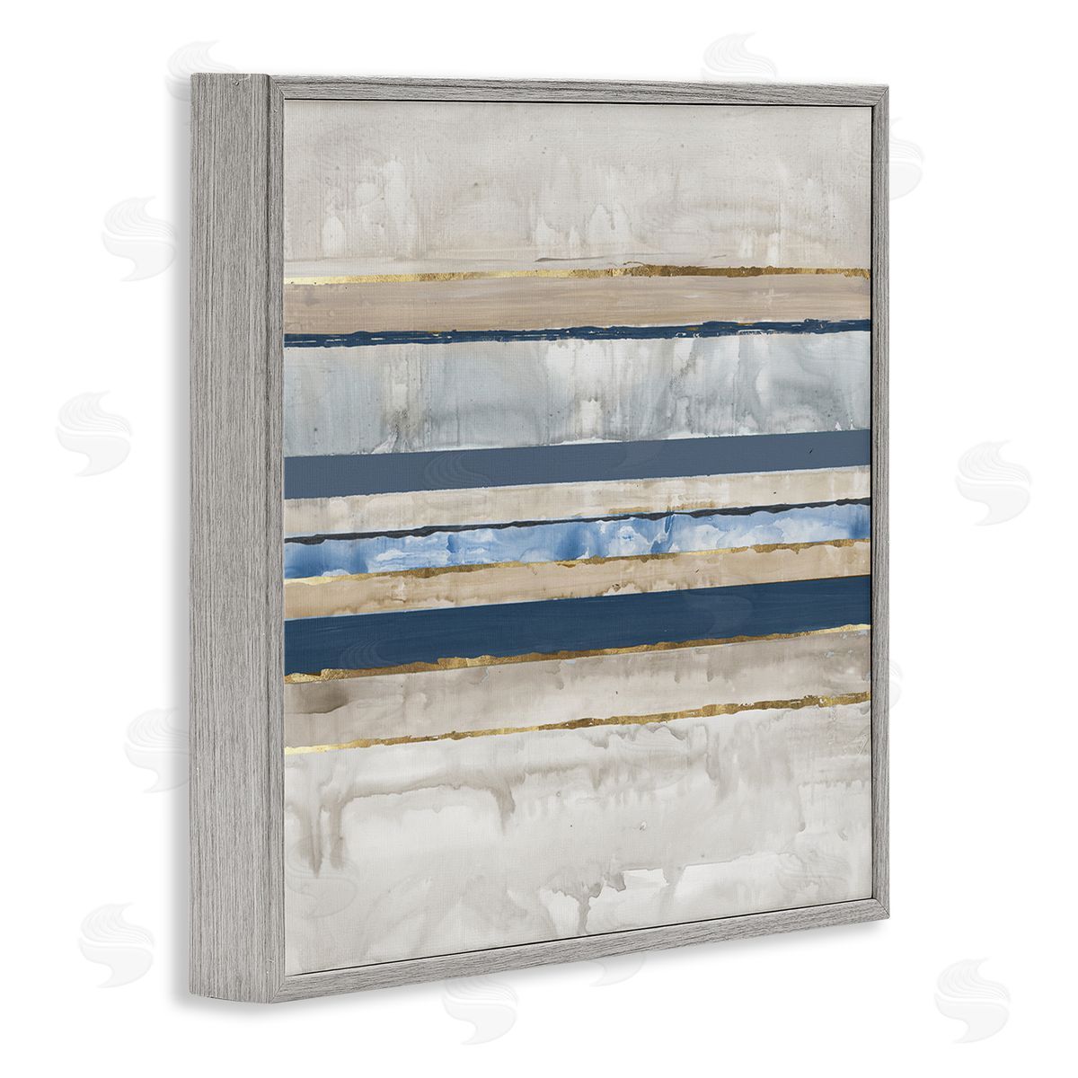 Nautical Tone Stripes Grey Frame Print Wall Art, Home Decor by Lera