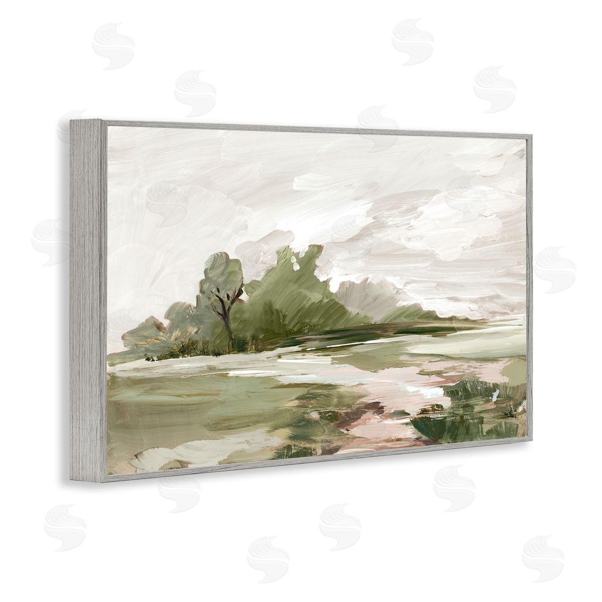 Countryside with Distant Trees Grey Frame Print Wall Art, Home Decor by Lera
