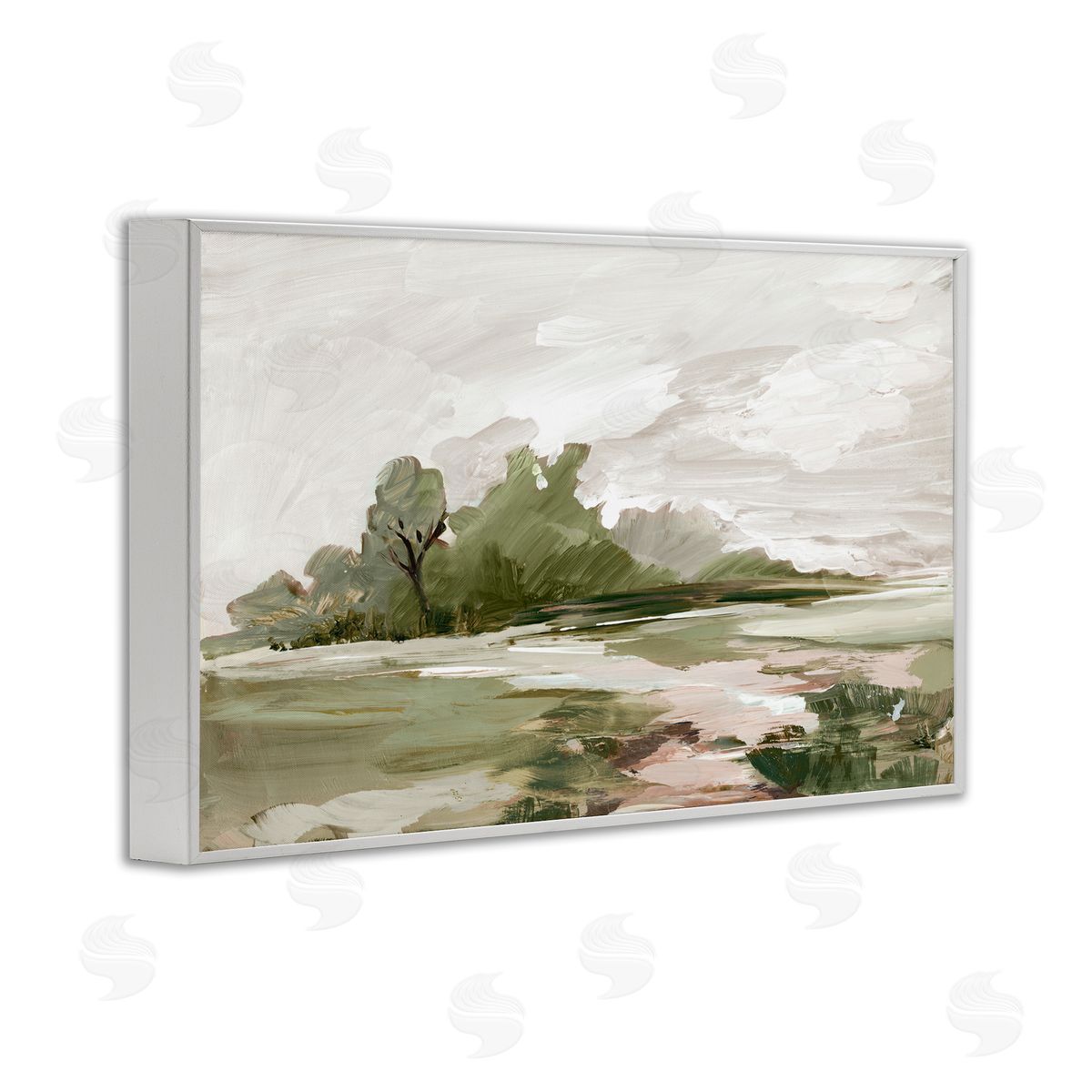 Countryside with Distant Trees White Frame Print Wall Art, Home Decor by Lera