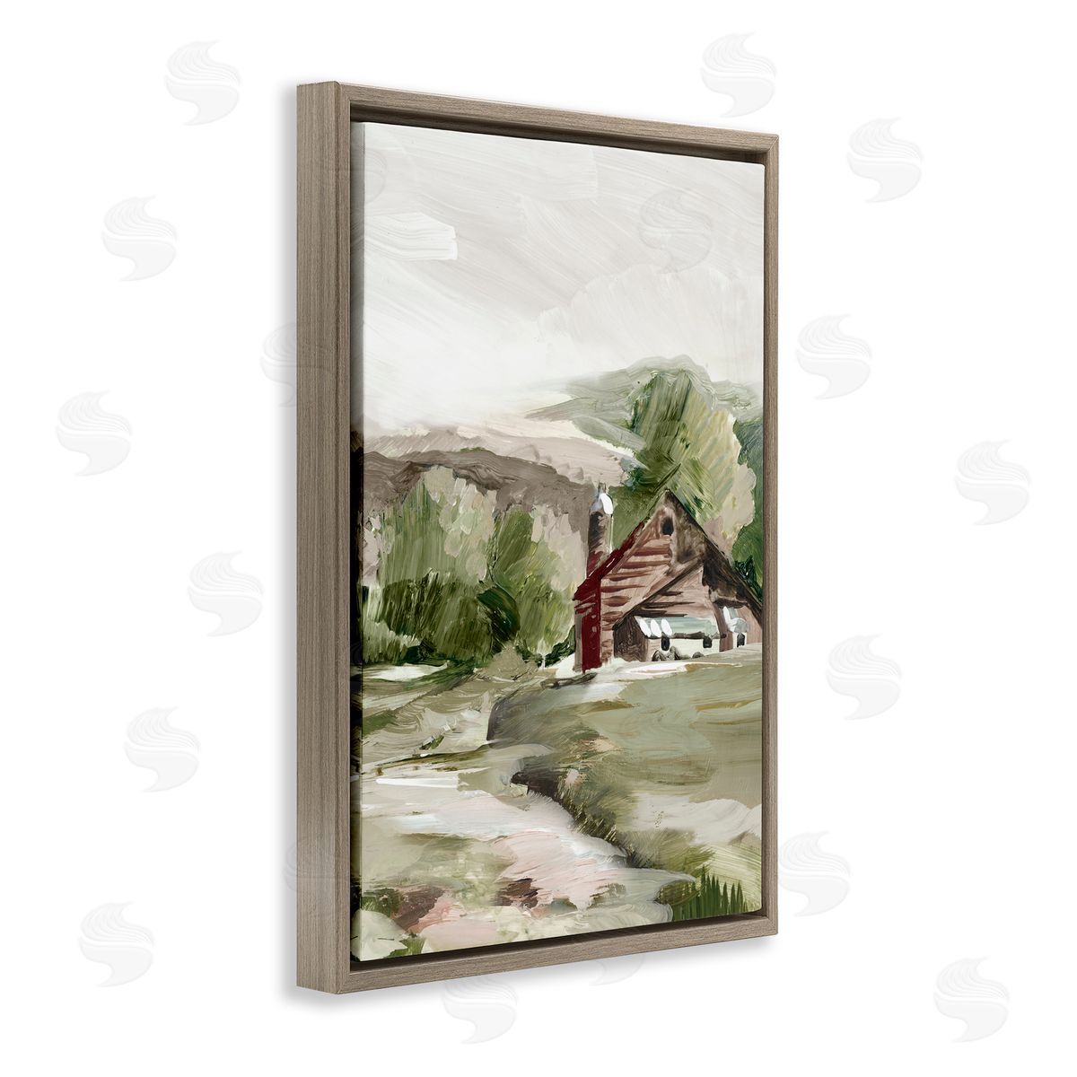 Rural Cabin Farmland Brown Floating Frame Canvas Wall Art, Home Decor by Lera