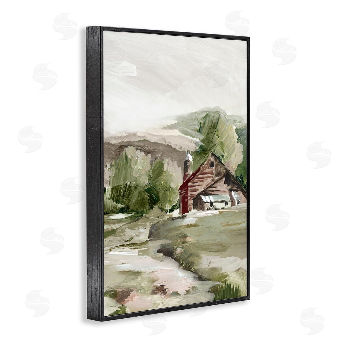Rural Cabin Farmland Black Frame Print Wall Art, Home Decor by Lera
