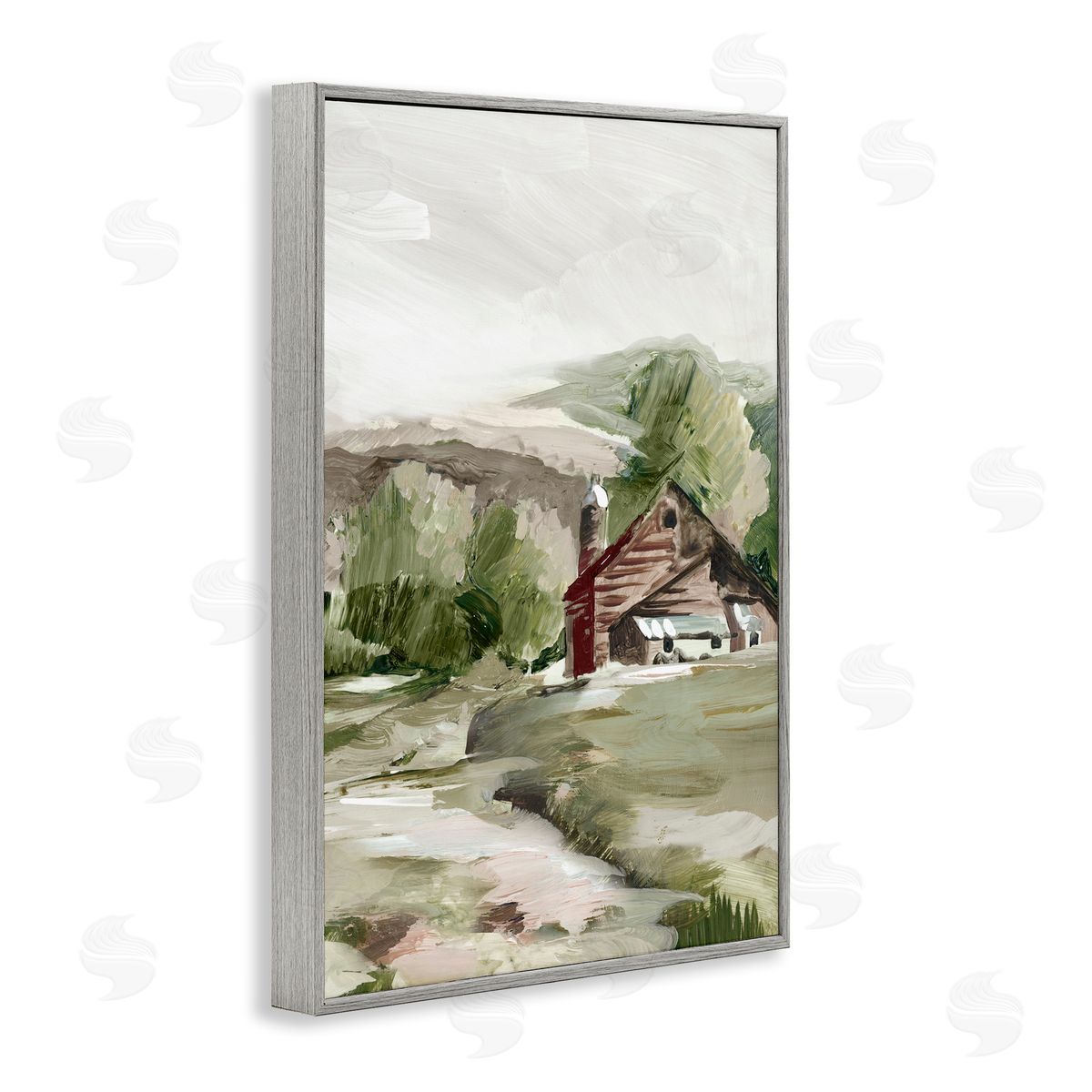 Rural Cabin Farmland Grey Frame Print Wall Art, Home Decor by Lera