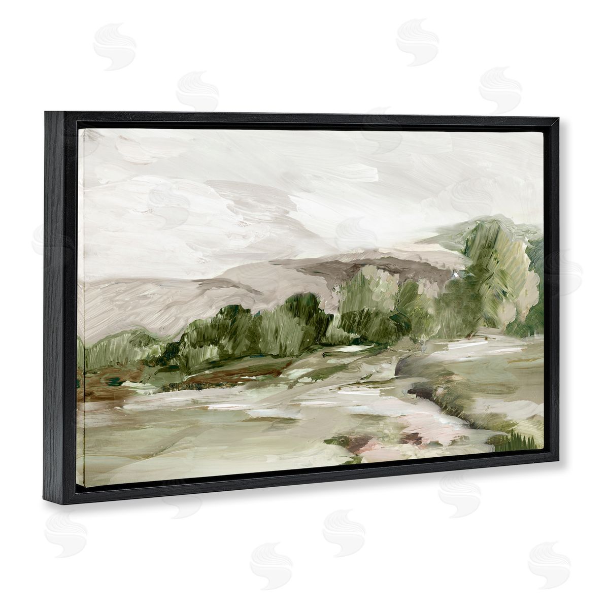 Tree Line From Afar Black Floating Frame Canvas Wall Art, Home Decor by Lera