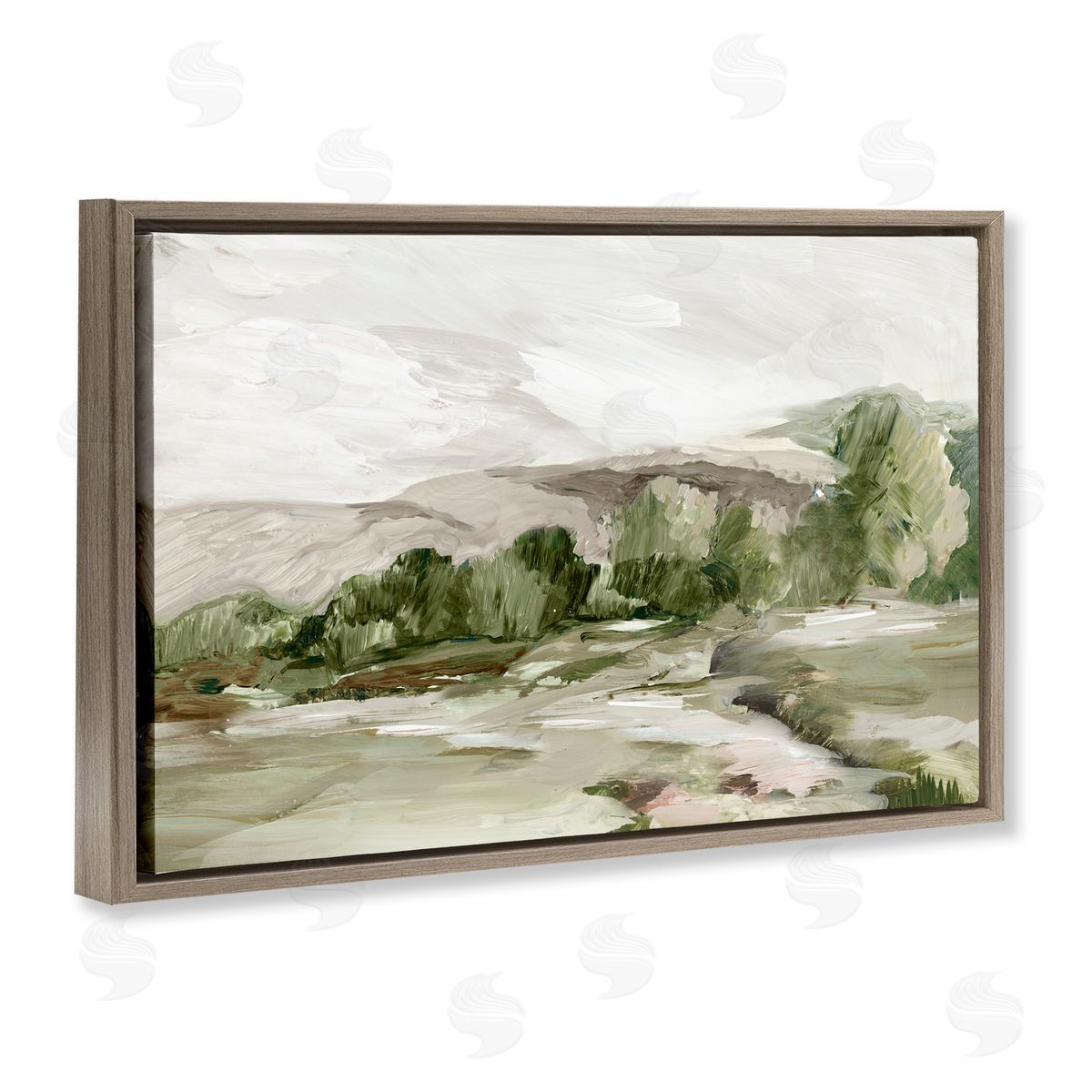 Tree Line From Afar Brown Floating Frame Canvas Wall Art, Home Decor by Lera