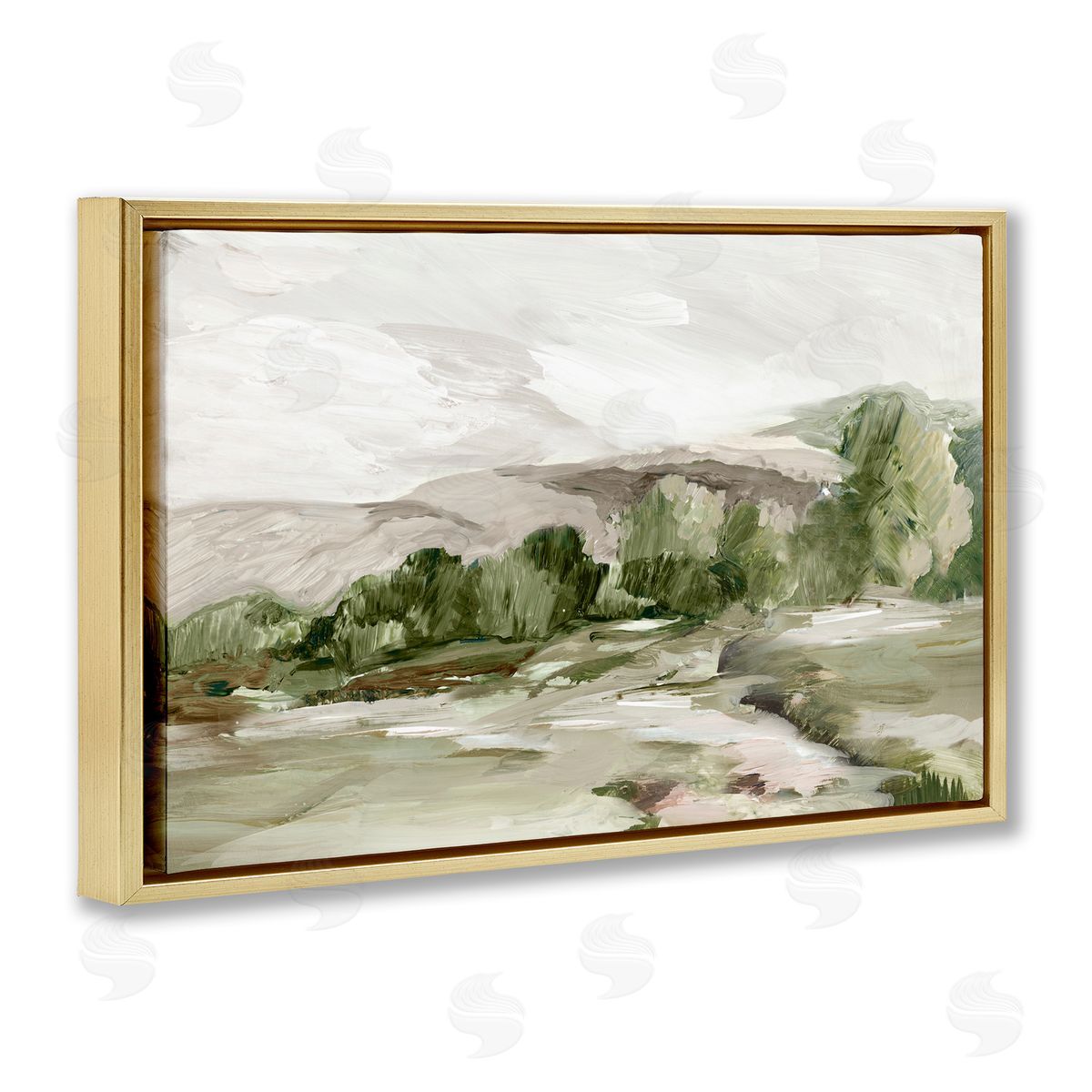 Tree Line From Afar Gold Floating Frame Canvas Wall Art, Home Decor by Lera