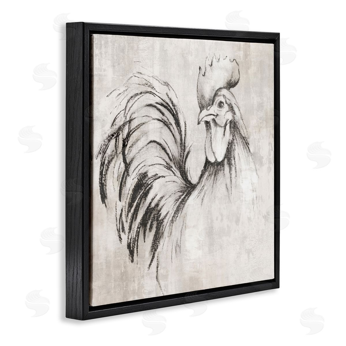 Rooster Sketch Impression Black Floating Frame Canvas Wall Art, Home Decor by Eli Jones