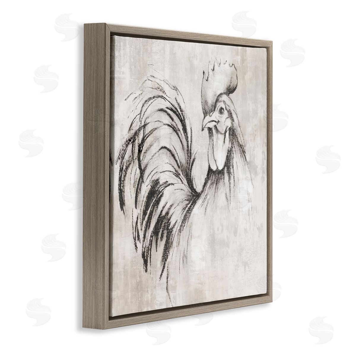 Rooster Sketch Impression Brown Floating Frame Canvas Wall Art, Home Decor by Eli Jones
