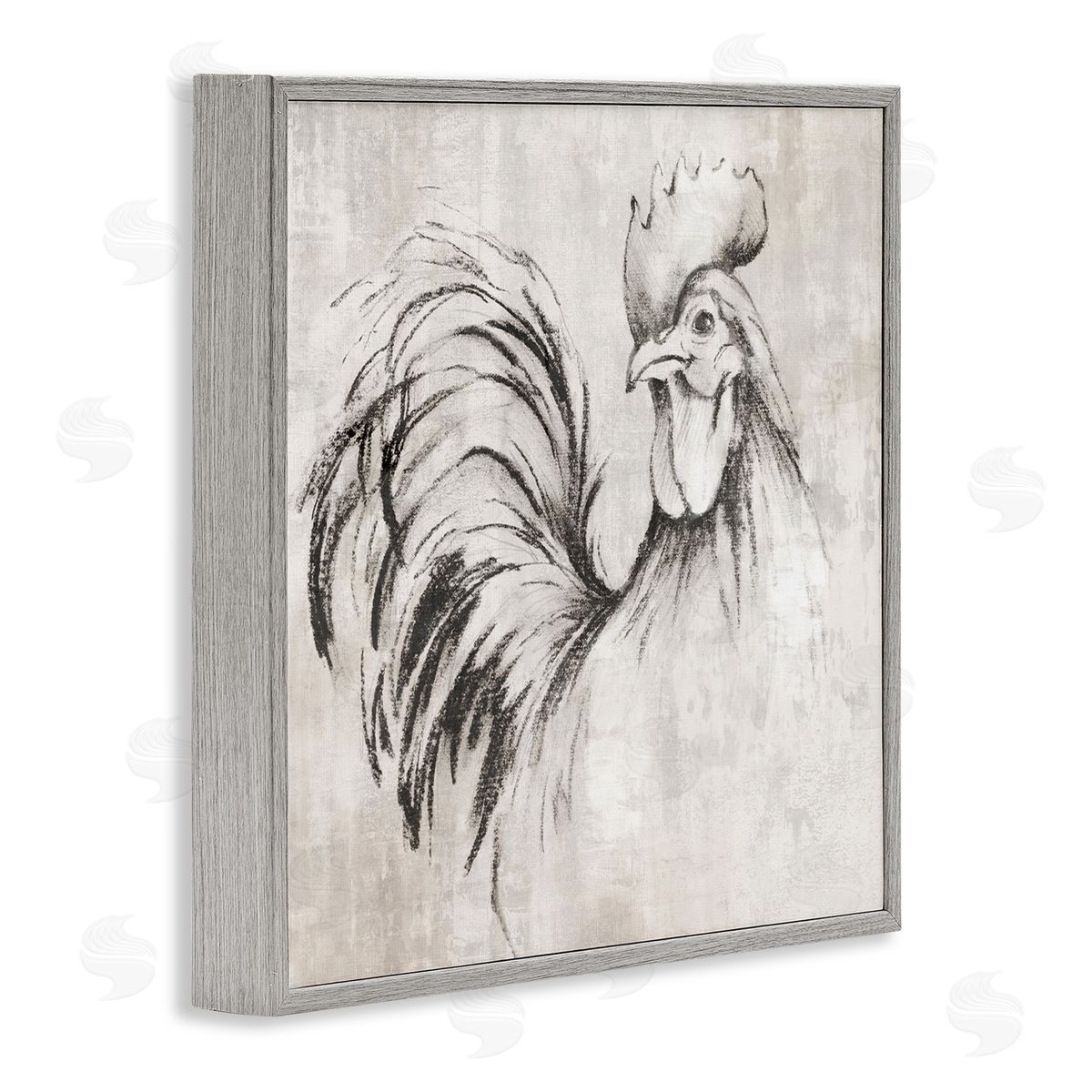 Rooster Sketch Impression Grey Frame Print Wall Art, Home Decor by Eli Jones