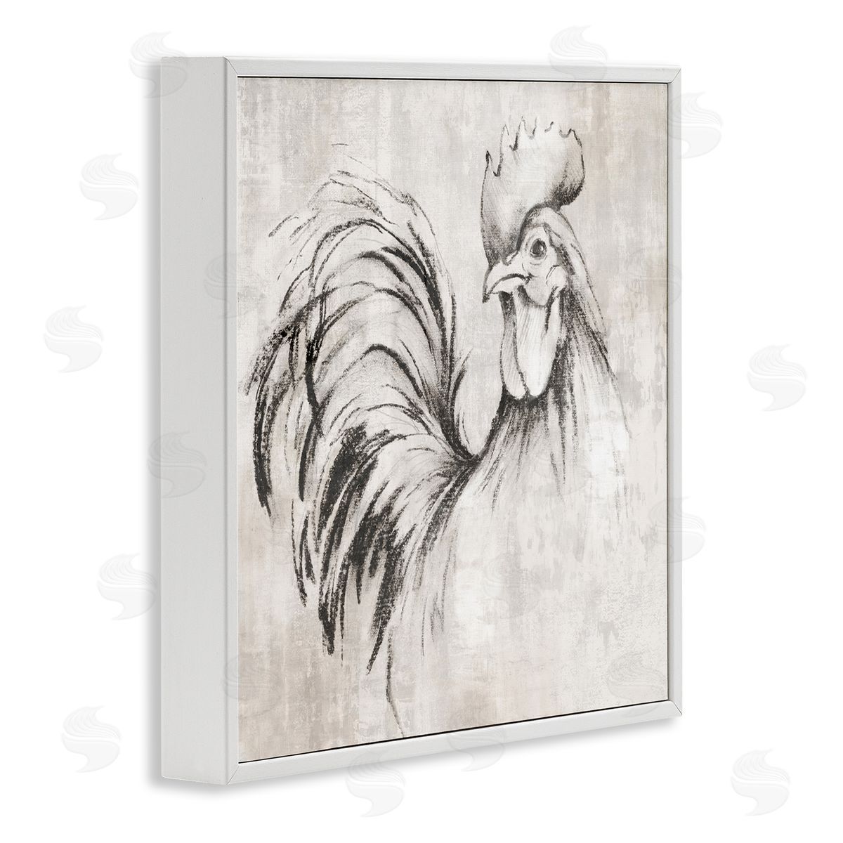 Rooster Sketch Impression White Frame Print Wall Art, Home Decor by Eli Jones