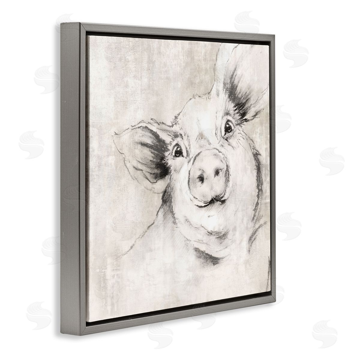 Pig Sketch Impression Grey Floating Frame Canvas Wall Art, Home Decor by Eli Jones