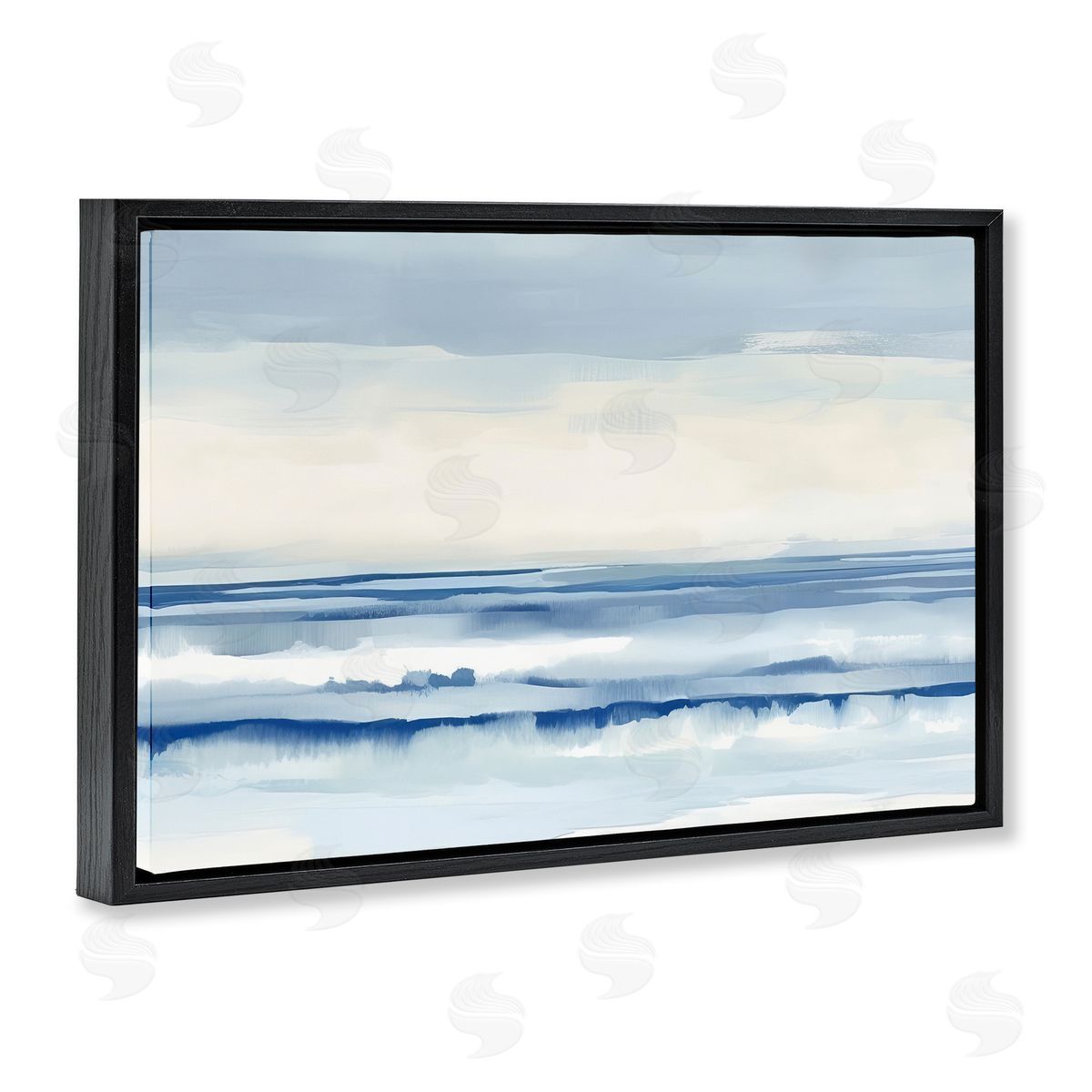 Abstract Layered Beach Waves Black Floating Frame Canvas Wall Art, Home Decor by Irena Orlov