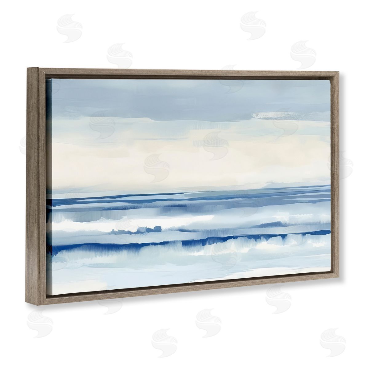 Abstract Layered Beach Waves Brown Floating Frame Canvas Wall Art, Home Decor by Irena Orlov