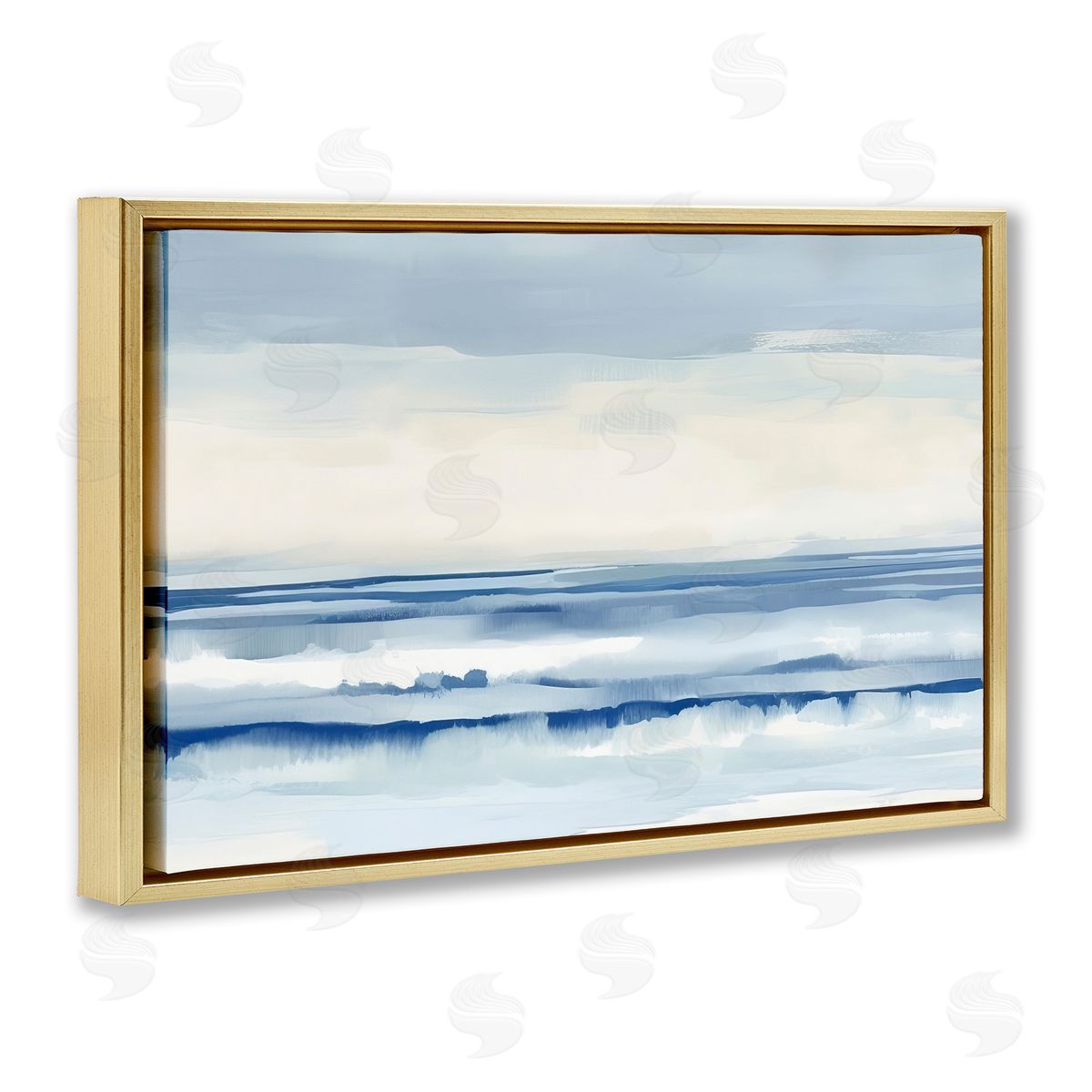 Abstract Layered Beach Waves Gold Floating Frame Canvas Wall Art, Home Decor by Irena Orlov