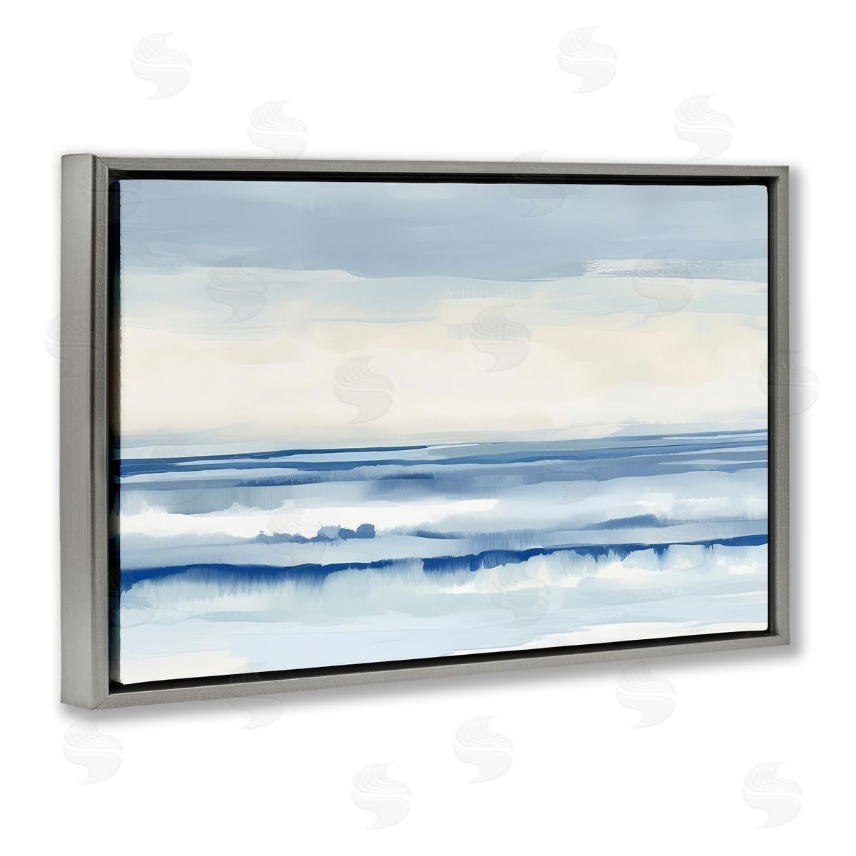 Abstract Layered Beach Waves Grey Floating Frame Canvas Wall Art, Home Decor by Irena Orlov