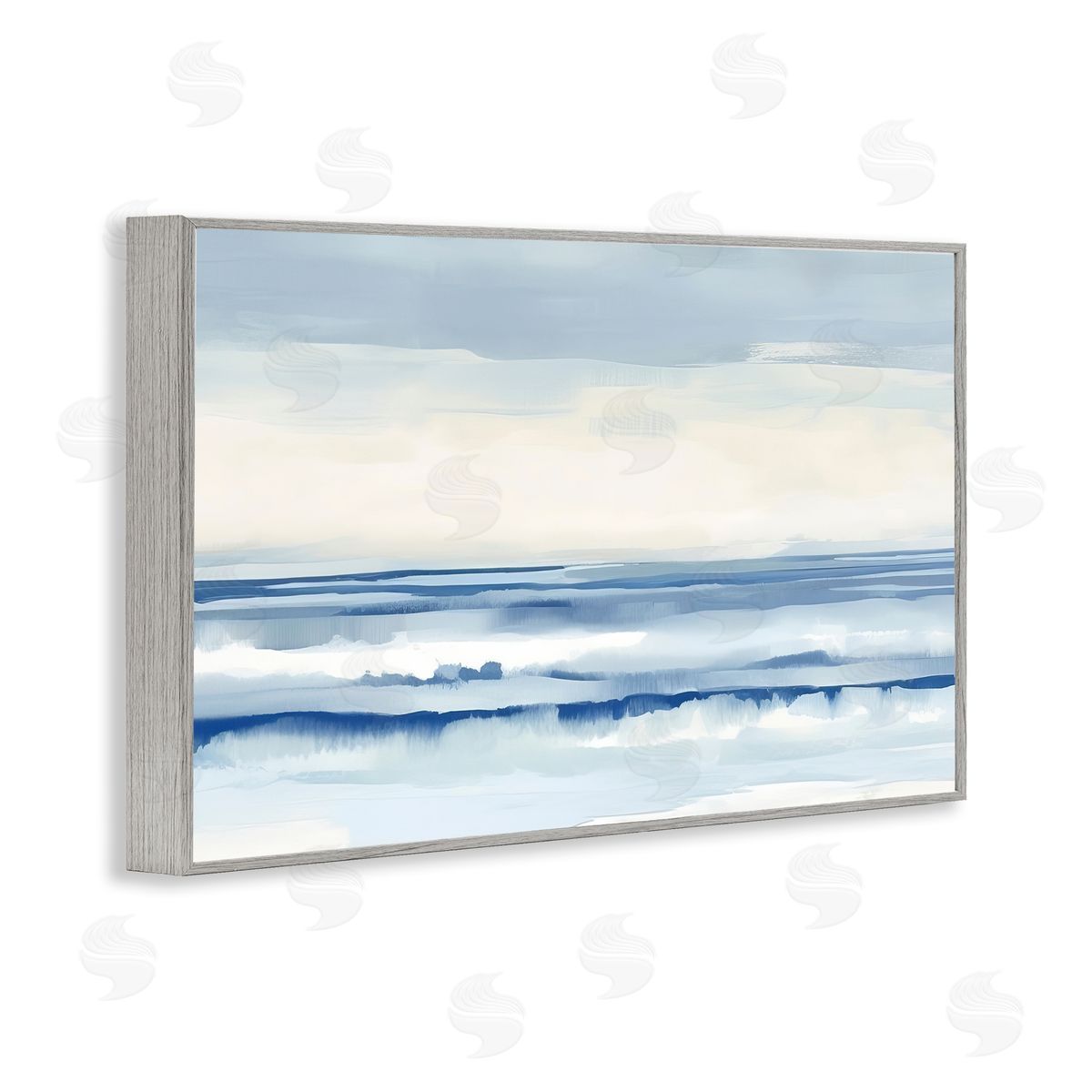 Abstract Layered Beach Waves Grey Frame Print Wall Art, Home Decor by Irena Orlov