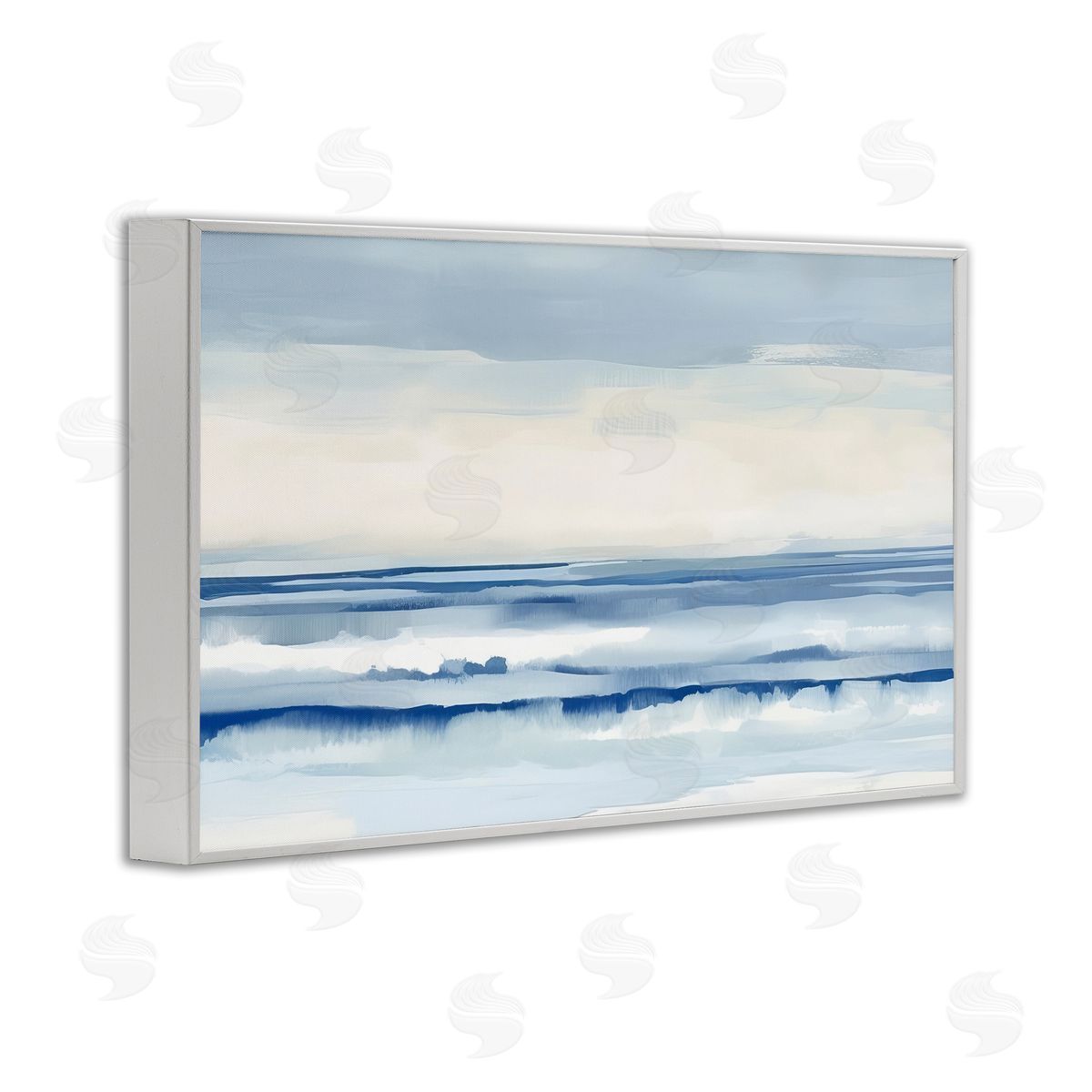 Abstract Layered Beach Waves White Frame Print Wall Art, Home Decor by Irena Orlov