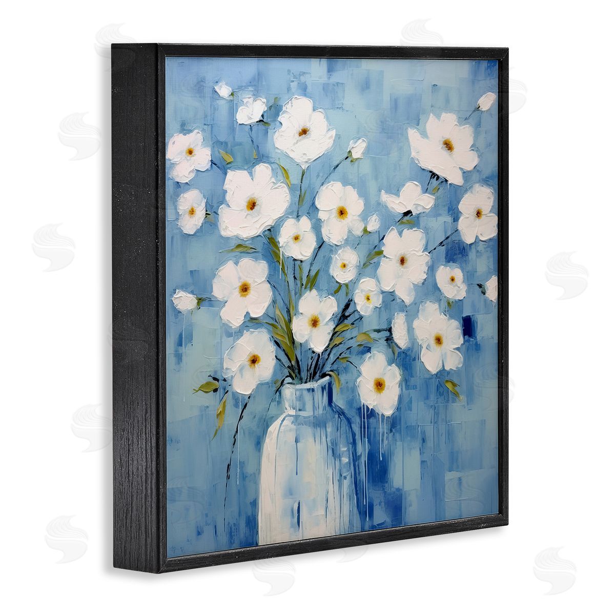 White Blooms with Paint Drip Black Frame Print Wall Art, Home Decor by Irena Orlov