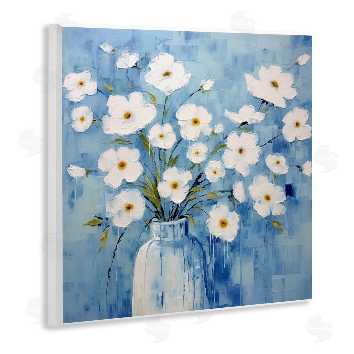 White Blooms with Paint Drip Wood Plaque Wall Art, Home Decor by Irena Orlov