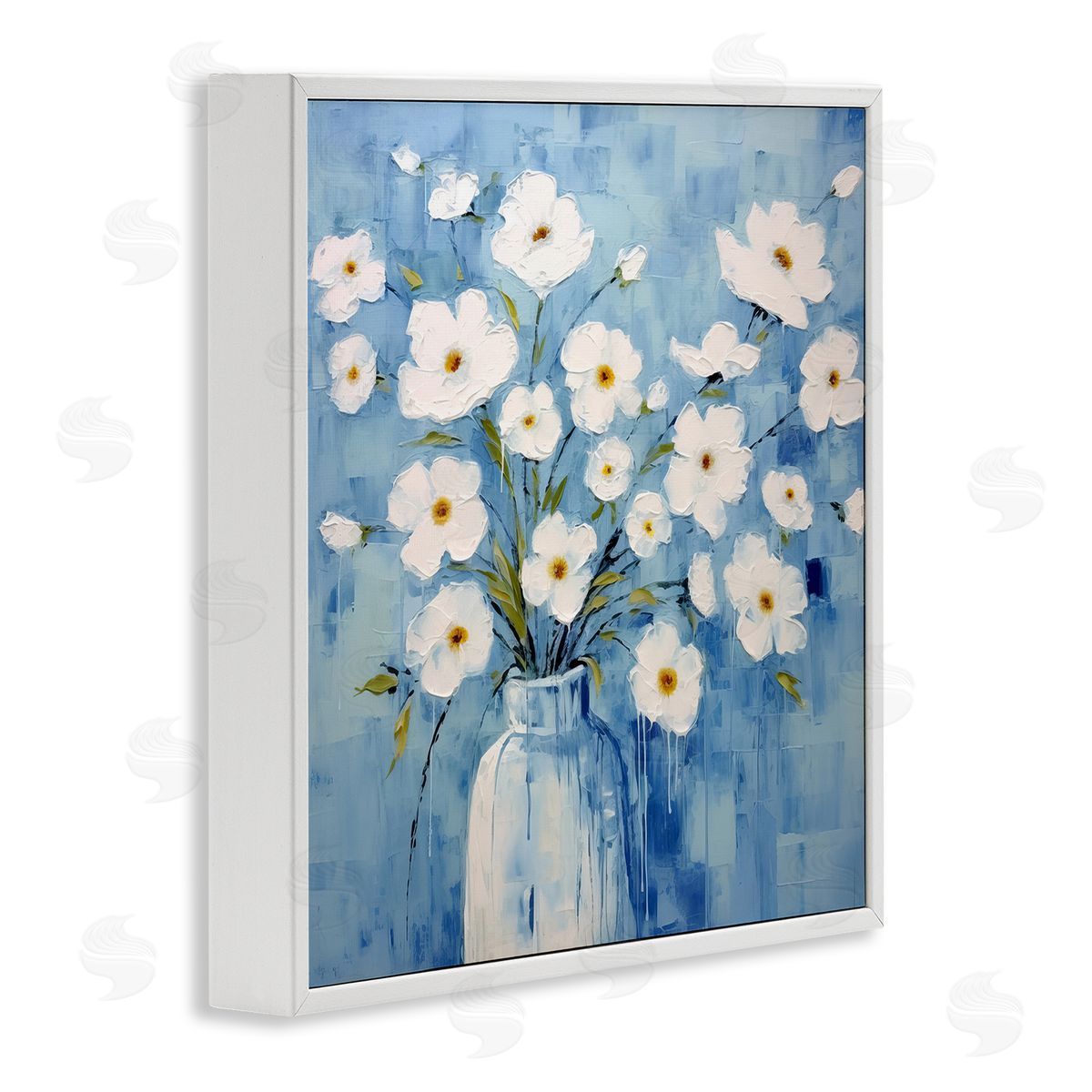 White Blooms with Paint Drip White Frame Print Wall Art, Home Decor by Irena Orlov