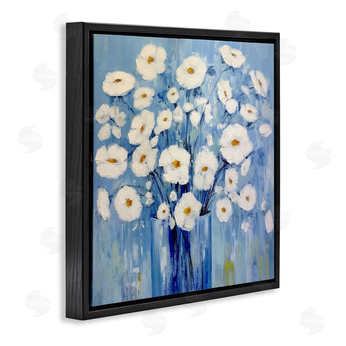 Bold Blooms on Blue Black Floating Frame Canvas Wall Art, Home Decor by Irena Orlov