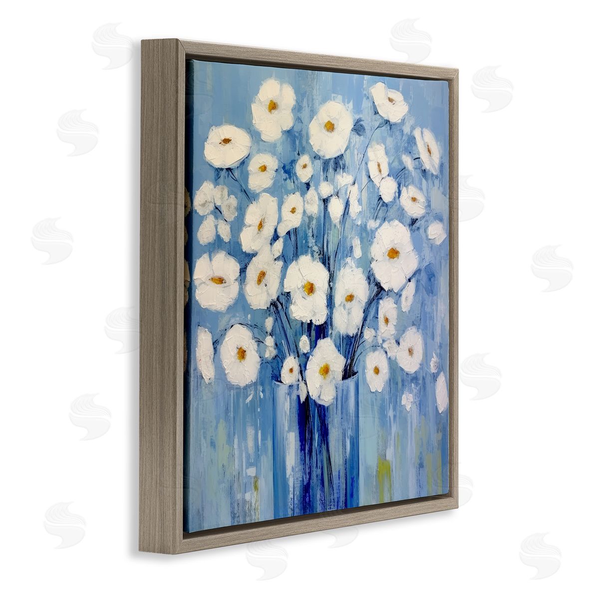 Bold Blooms on Blue Brown Floating Frame Canvas Wall Art, Home Decor by Irena Orlov